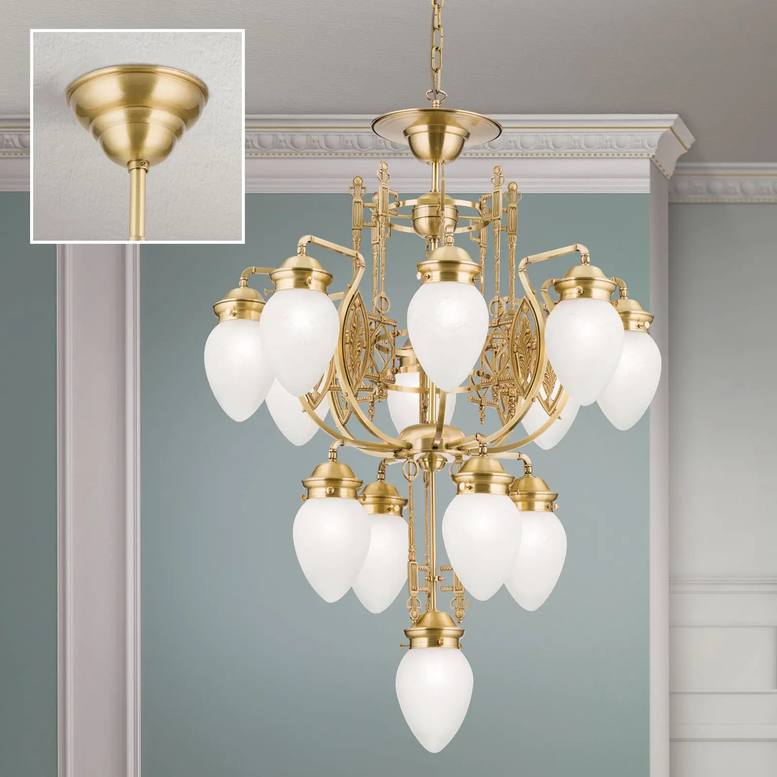 Luster BUDAPEST, 13 izvora svetla, bronza, sa prozirnim mat staklom - 2