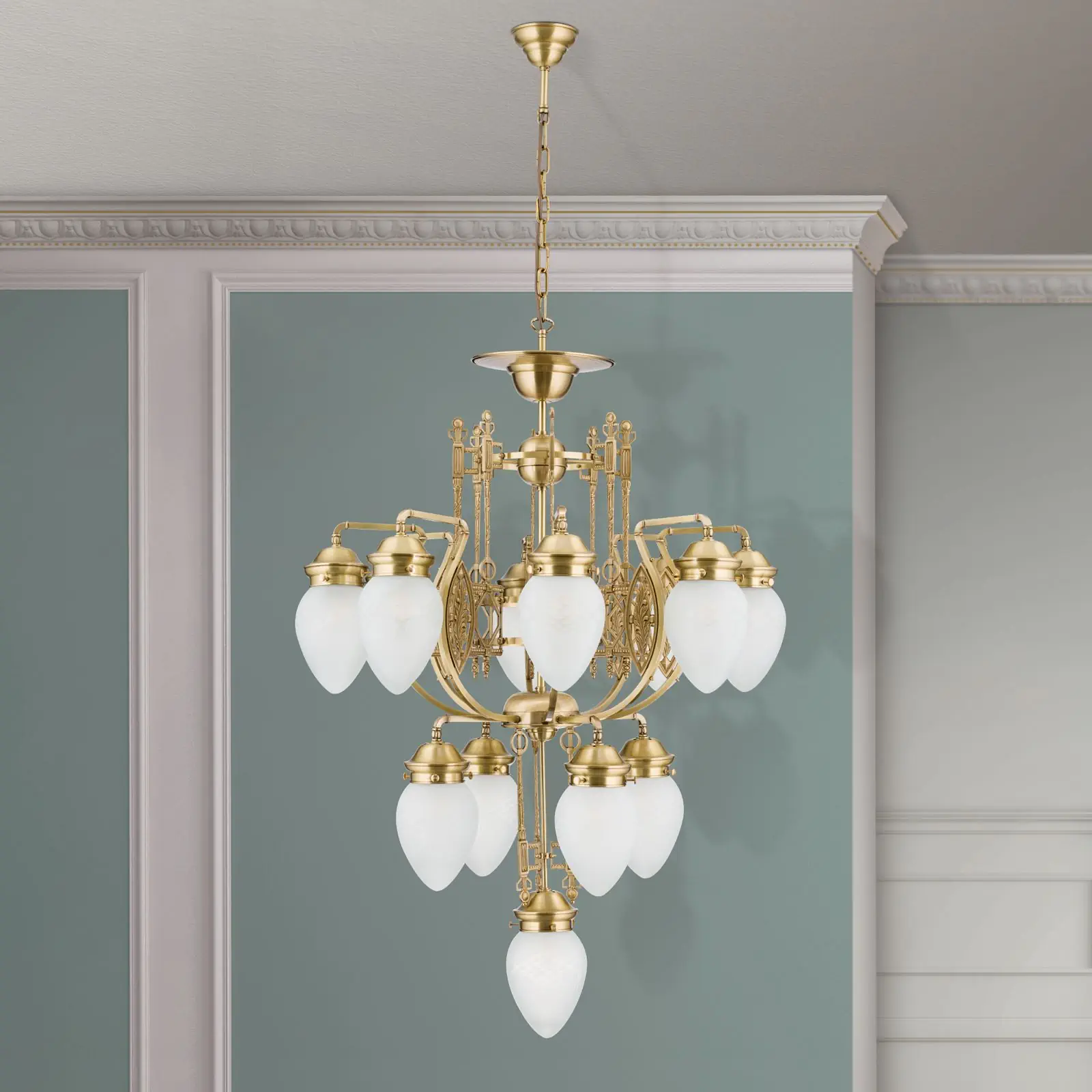 Luster BUDAPEST, 13 izvora svetla, bronza, sa prozirnim mat staklom - 3