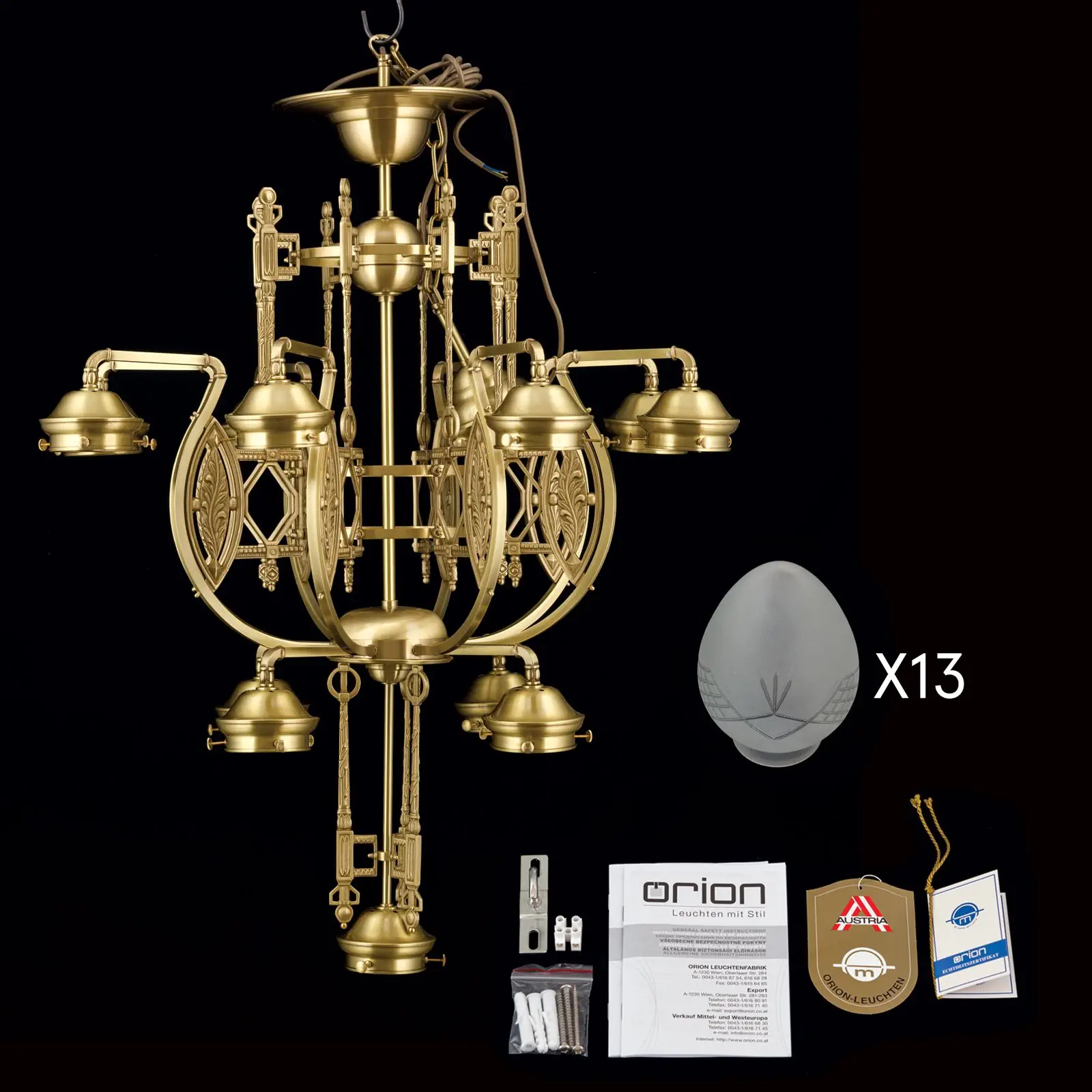 Luster BUDAPEST, 13 izvora svetla, bronza, sa prozirnim mat staklom - 8