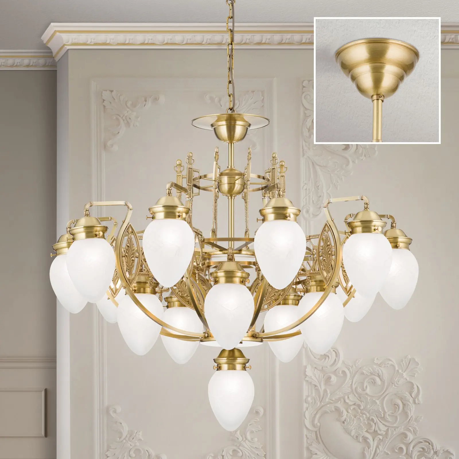 Luster BUDAPEST, 16 izvora svetla, bronza, sa prozirnim mat staklom - 2