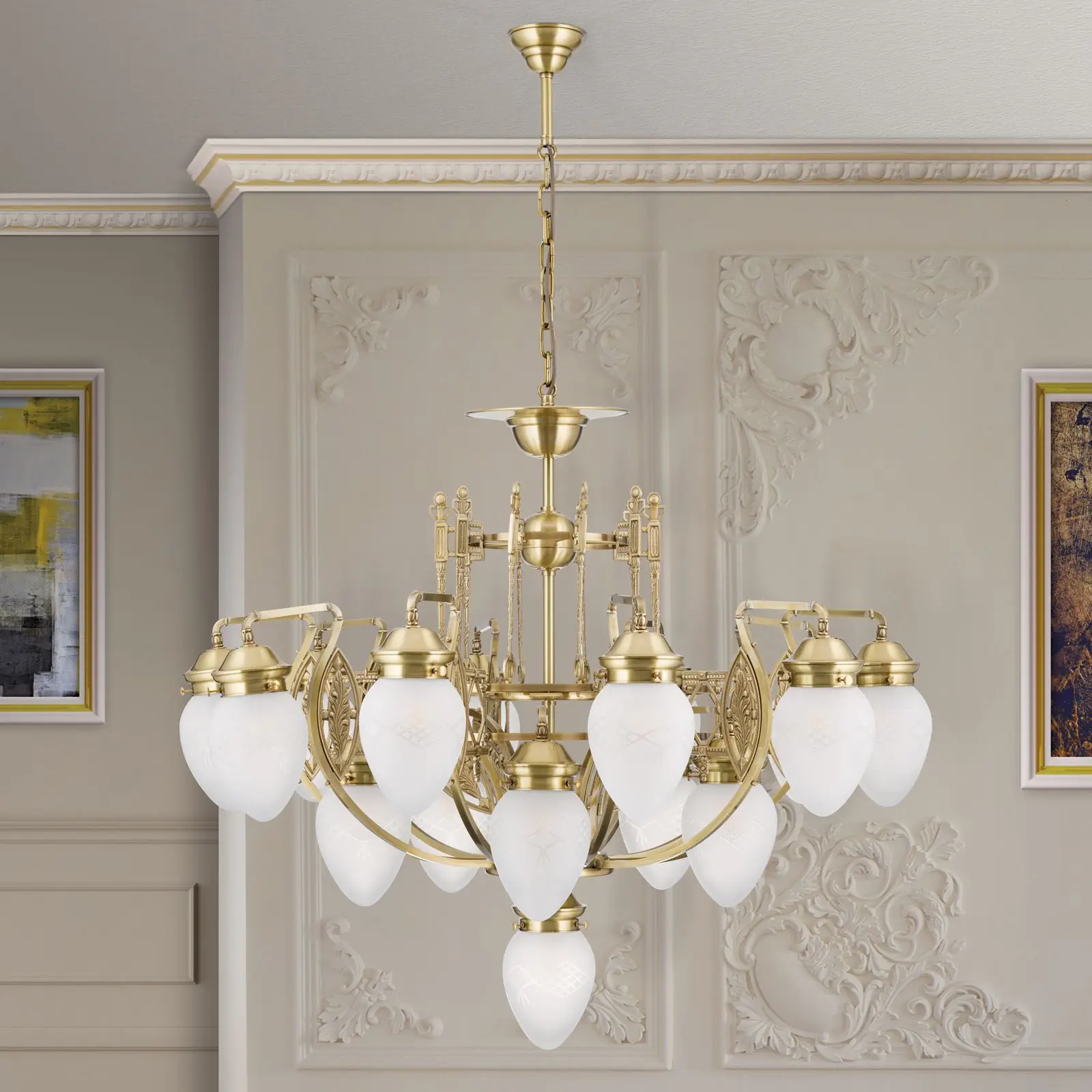 Luster BUDAPEST, 16 izvora svetla, bronza, sa prozirnim mat staklom - 3