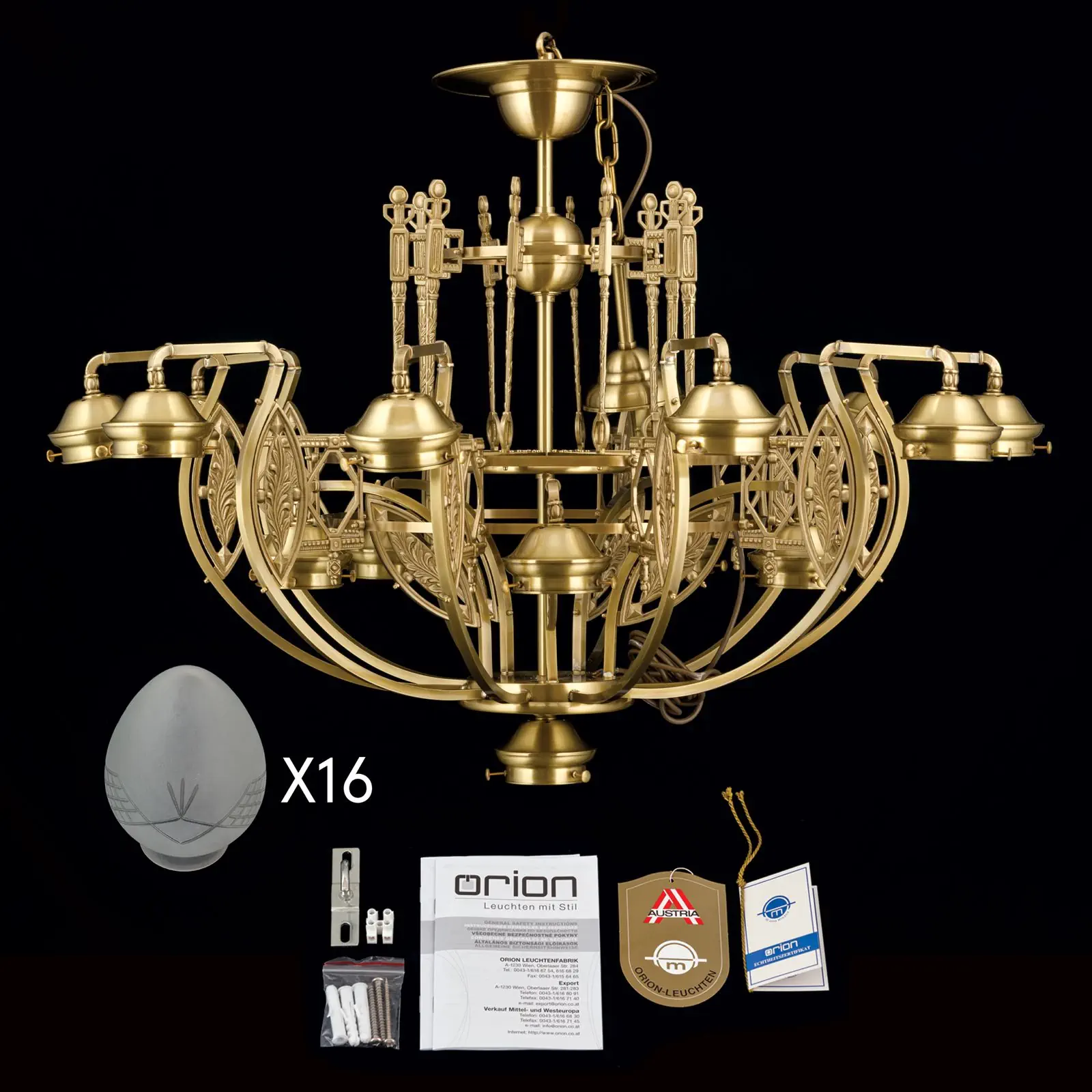 Luster BUDAPEST, 16 izvora svetla, bronza, sa prozirnim mat staklom - 8