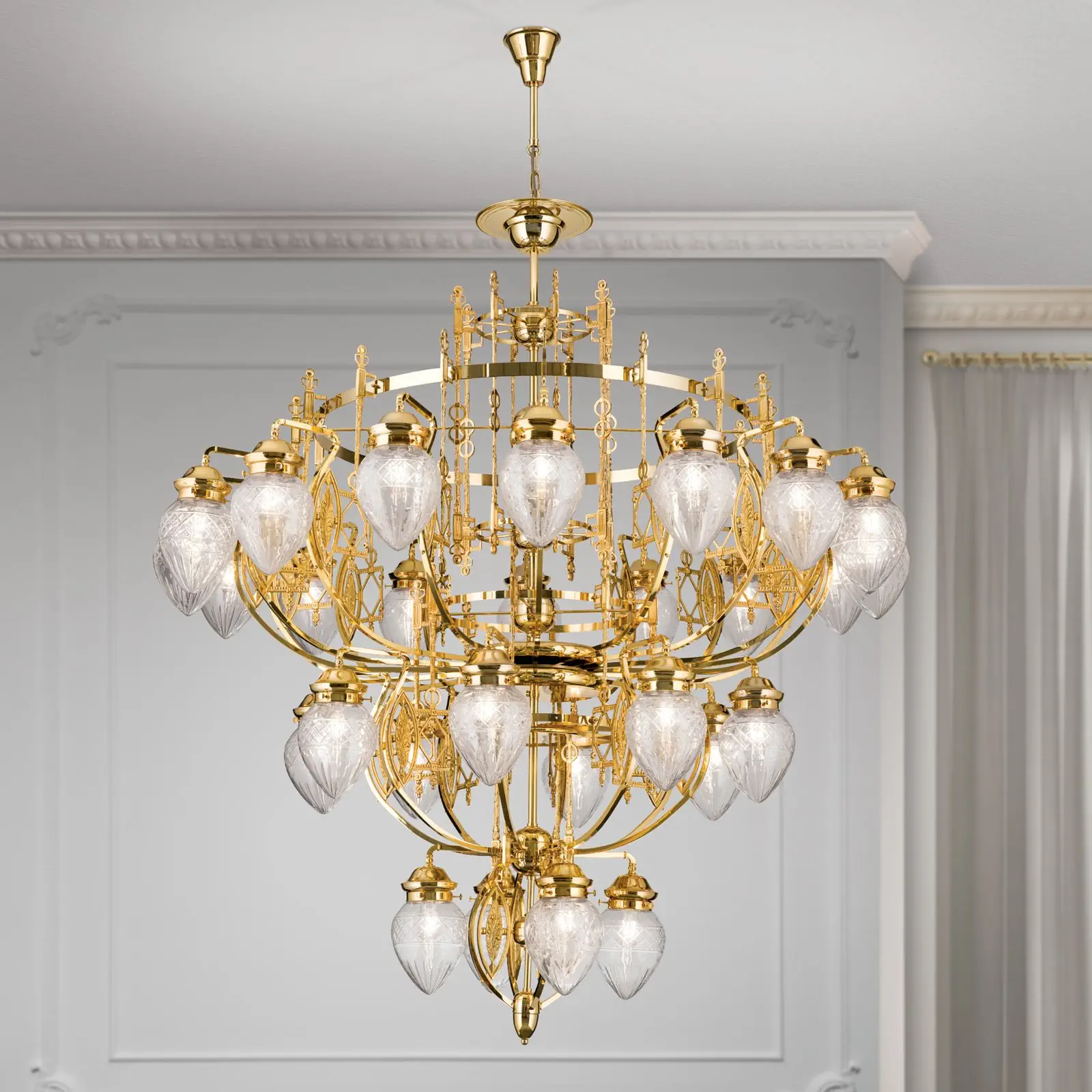 Luster BUDAPEST, 28 izvora svetla, 24K pozlata, sa prozirnim brušenim staklom - 2