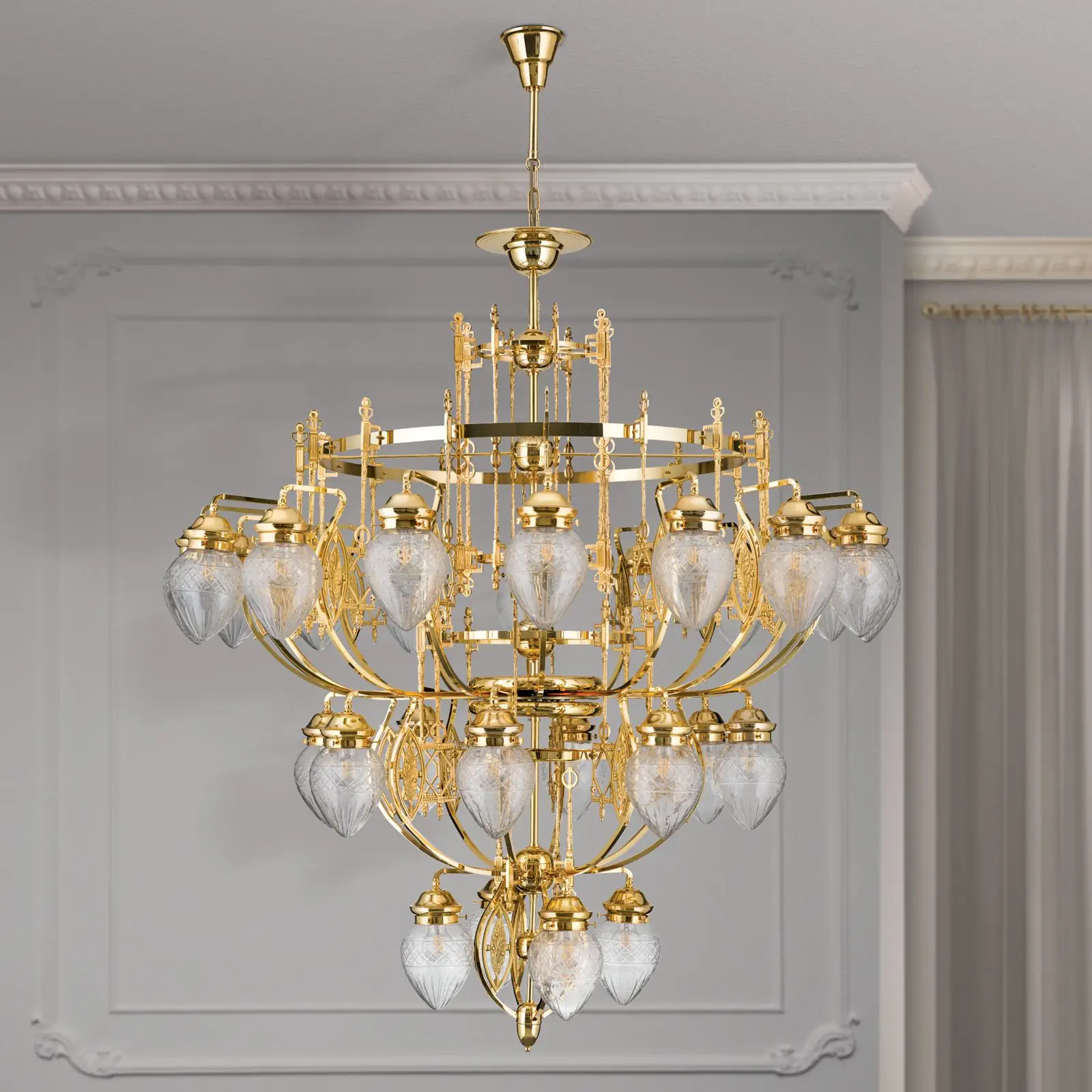 Luster BUDAPEST, 28 izvora svetla, 24K pozlata, sa prozirnim brušenim staklom - 3