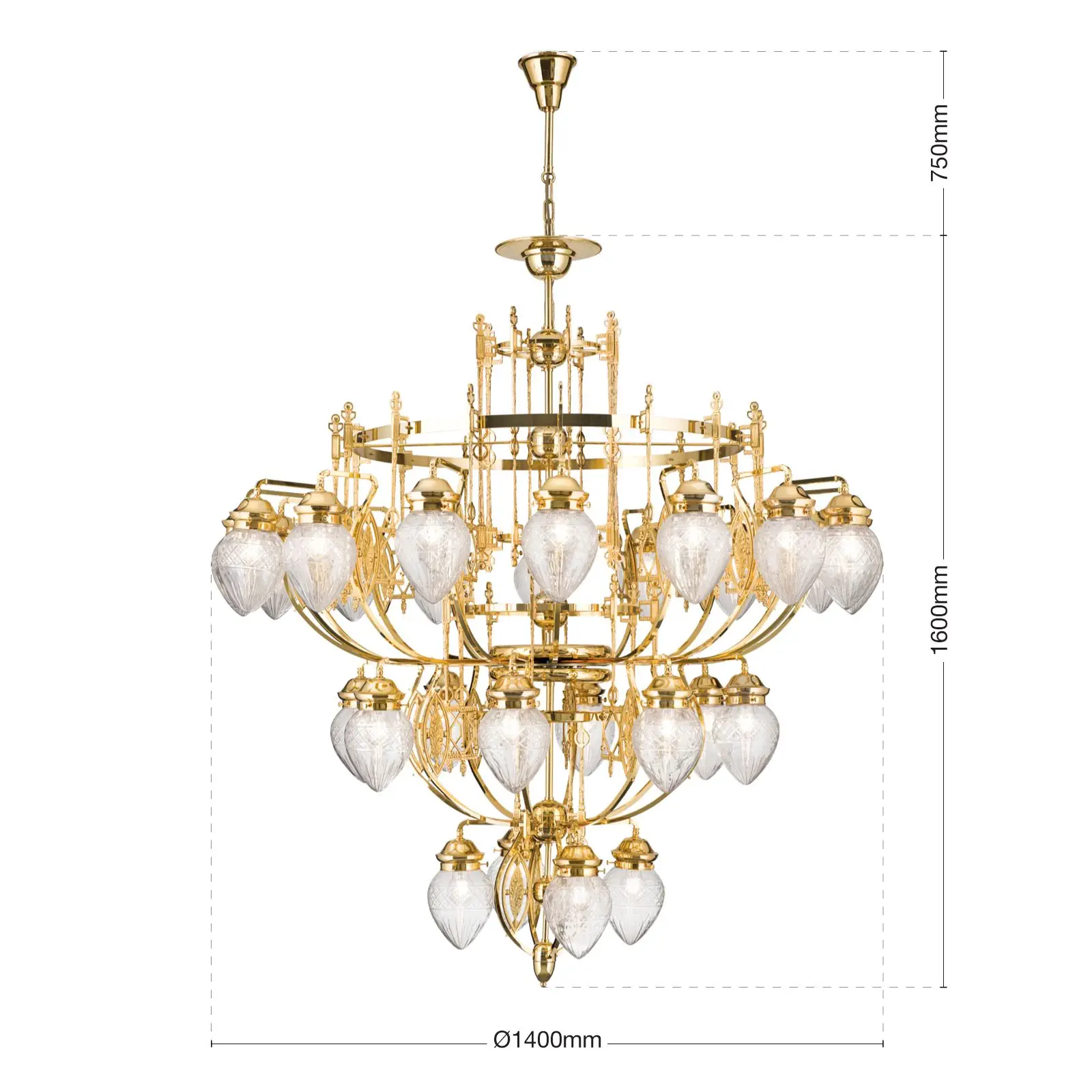 Luster BUDAPEST, 28 izvora svetla, 24K pozlata, sa prozirnim brušenim staklom - 7