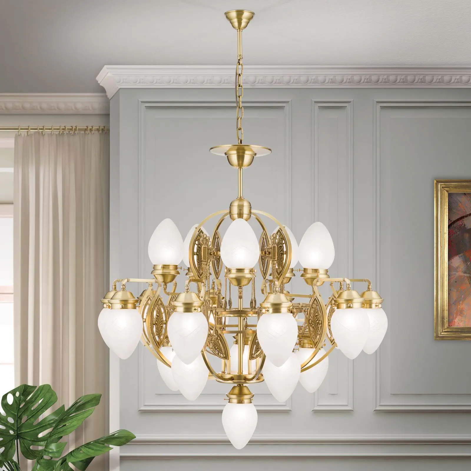 Luster BUDAPEST, 21 izvor svetla, bronza, sa prozirnim mat staklom