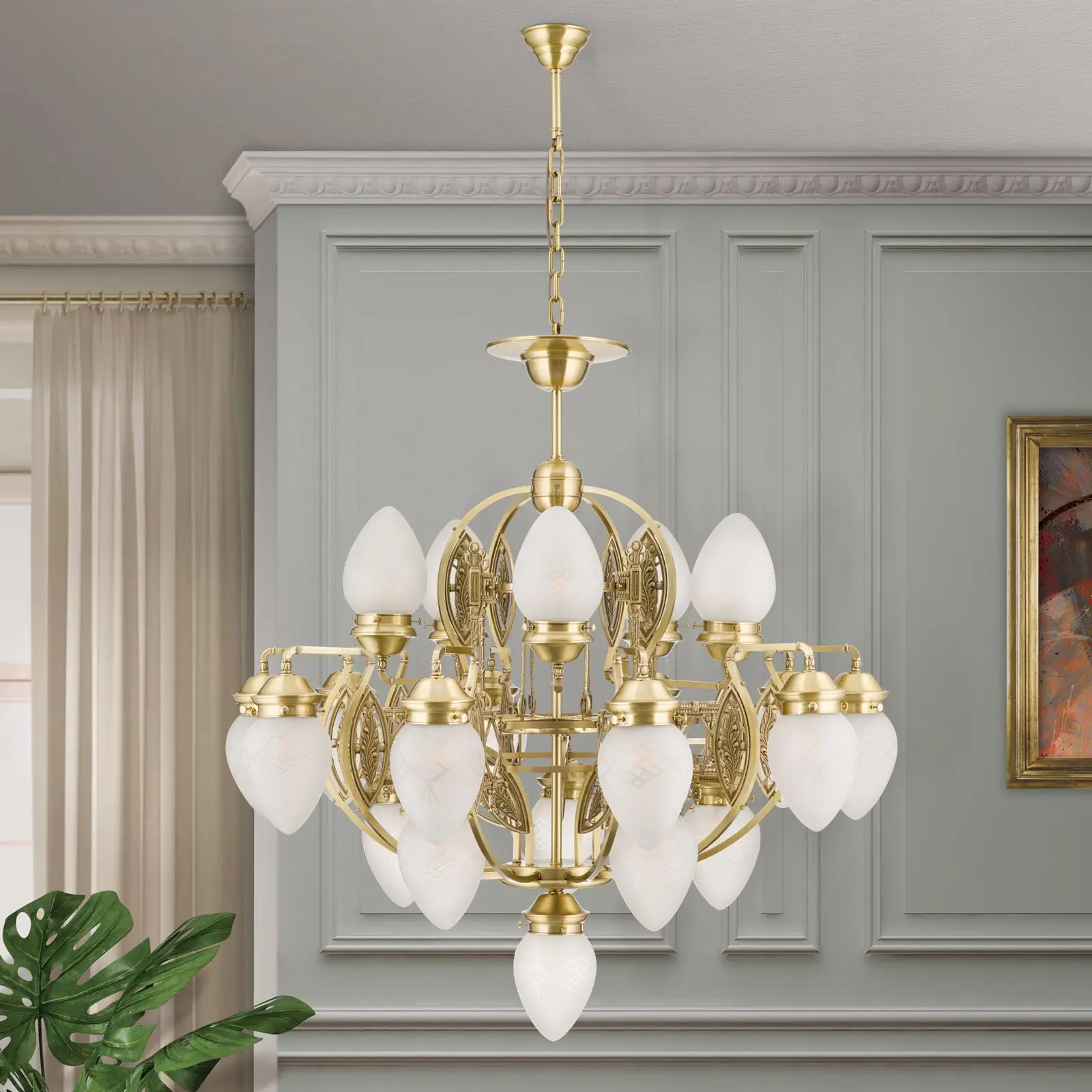 Luster BUDAPEST, 21 izvor svetla, bronza, sa prozirnim mat staklom - 3