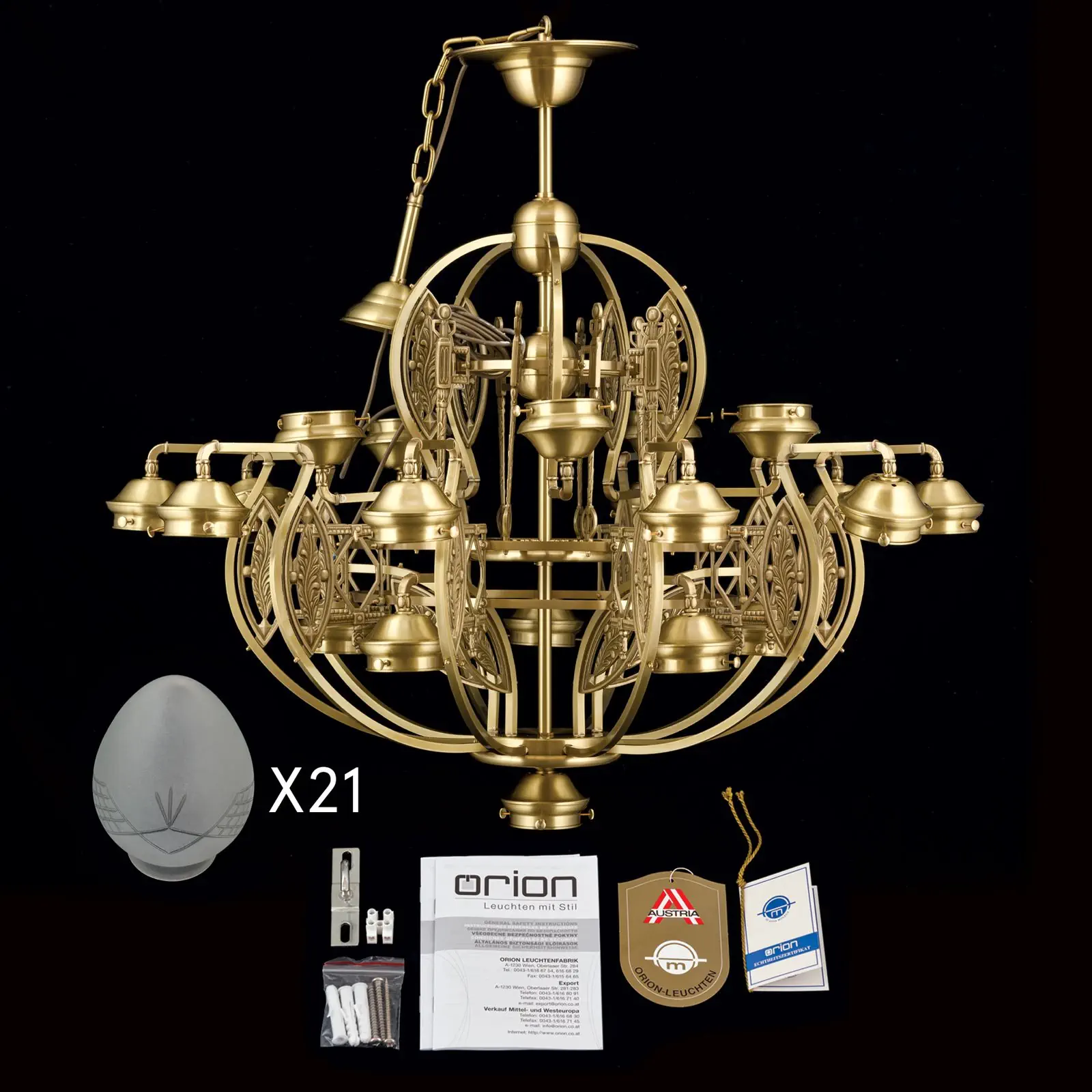 Luster BUDAPEST, 21 izvor svetla, bronza, sa prozirnim mat staklom - 8