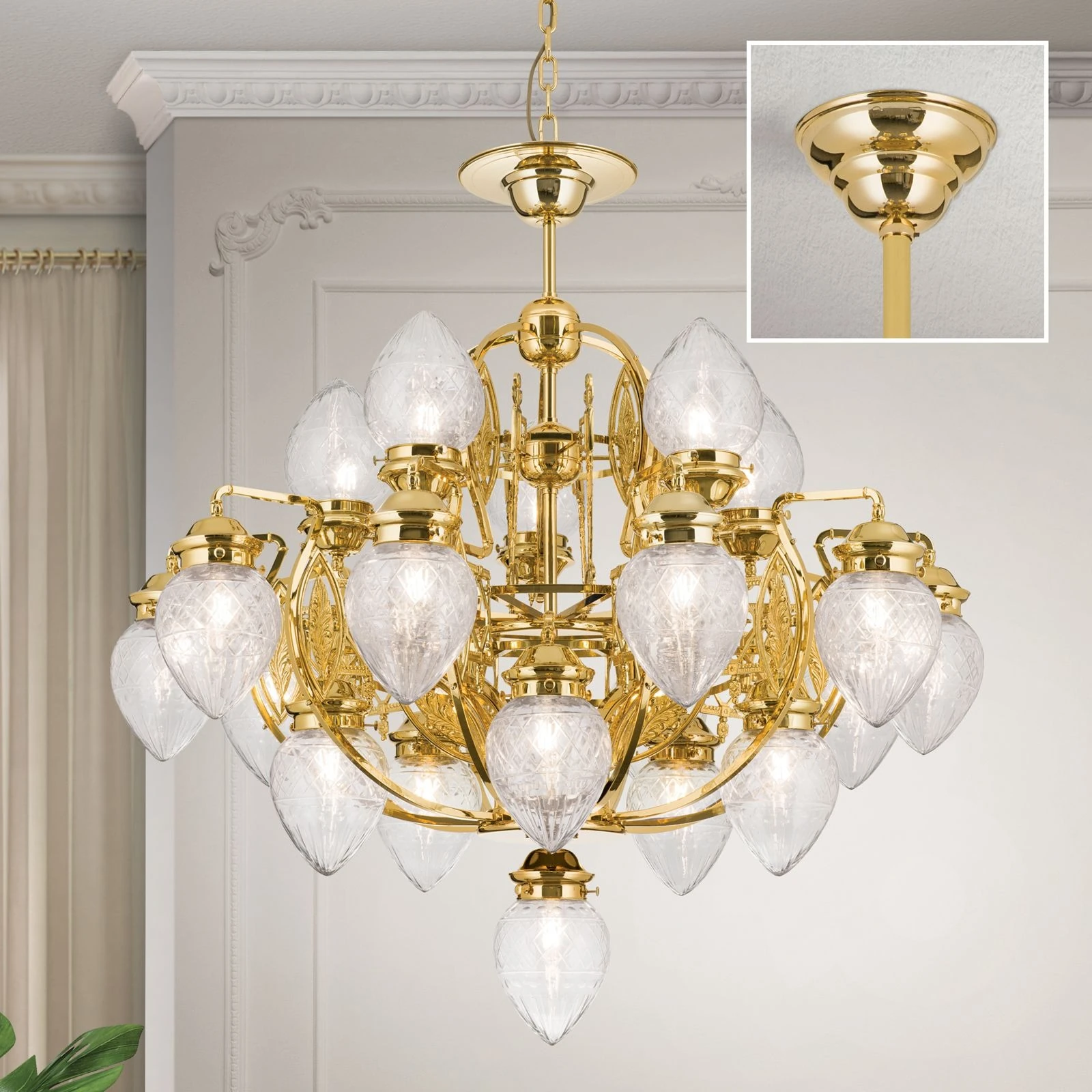 Luster BUDAPEST, 21 izvor svetla, 24-karatno pozlaćen, providno kristalno staklo - 2