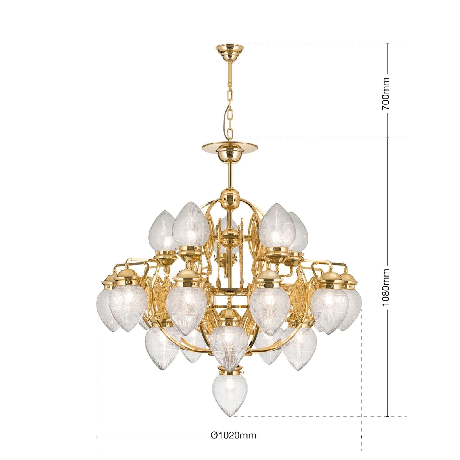 Luster BUDAPEST, 21 izvor svetla, 24-karatno pozlaćen, providno kristalno staklo - 7