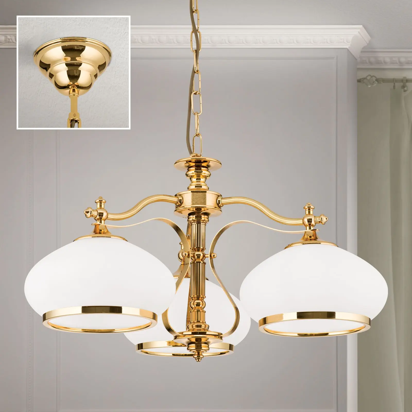 Luster EMPIRE, 3 svetla, zlato, sa opalno-zlatnim staklom - 2