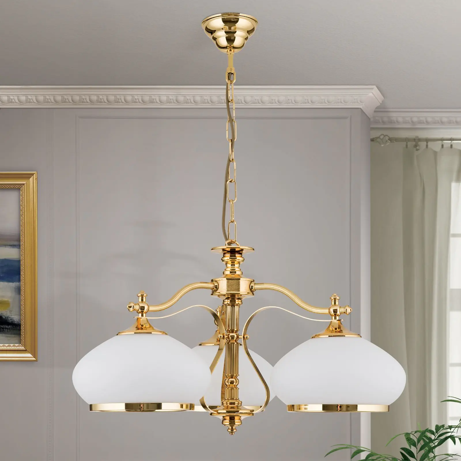 Luster EMPIRE, 3 svetla, zlato, sa opalno-zlatnim staklom - 3