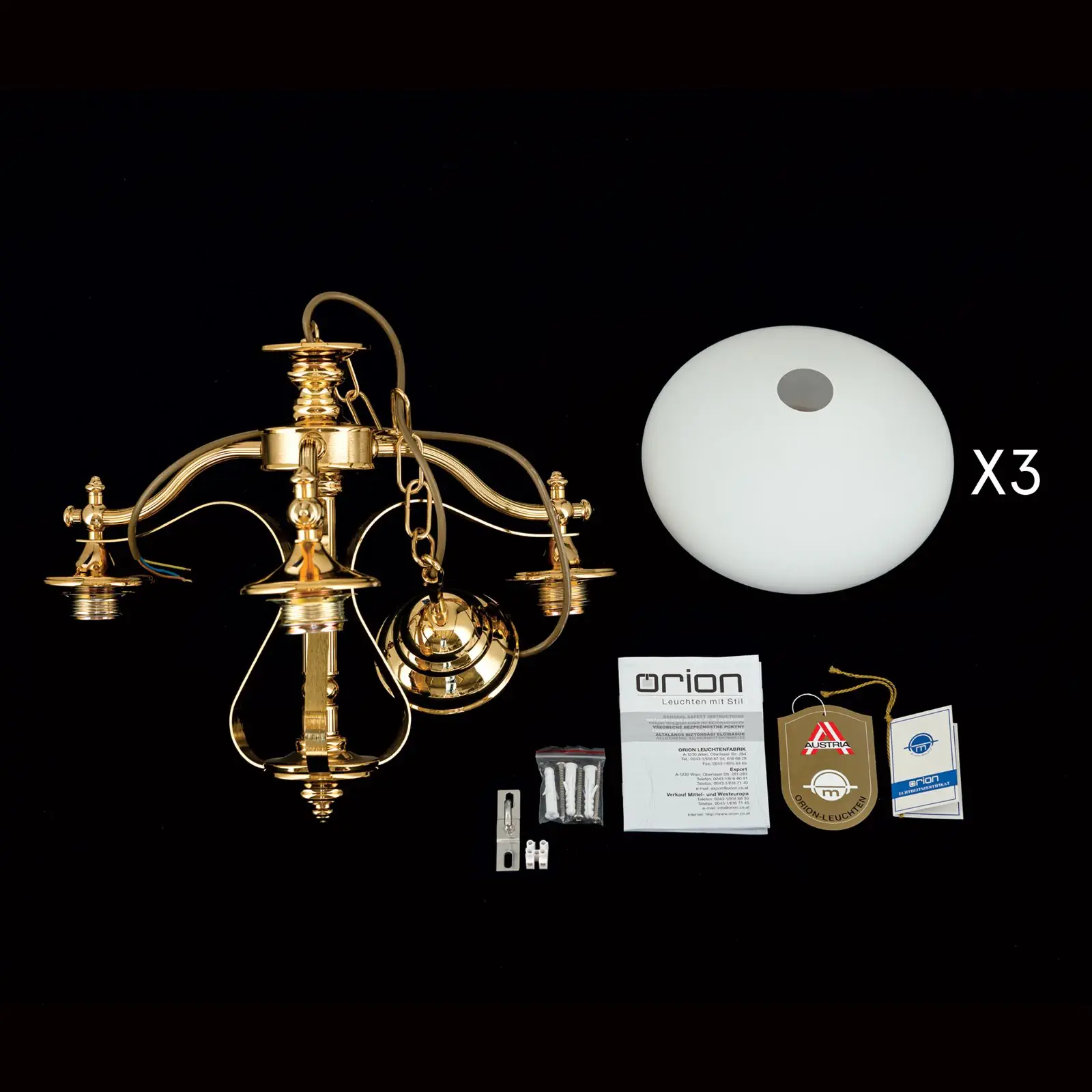 Luster EMPIRE, 3 svetla, zlato, sa opalno-zlatnim staklom - 8