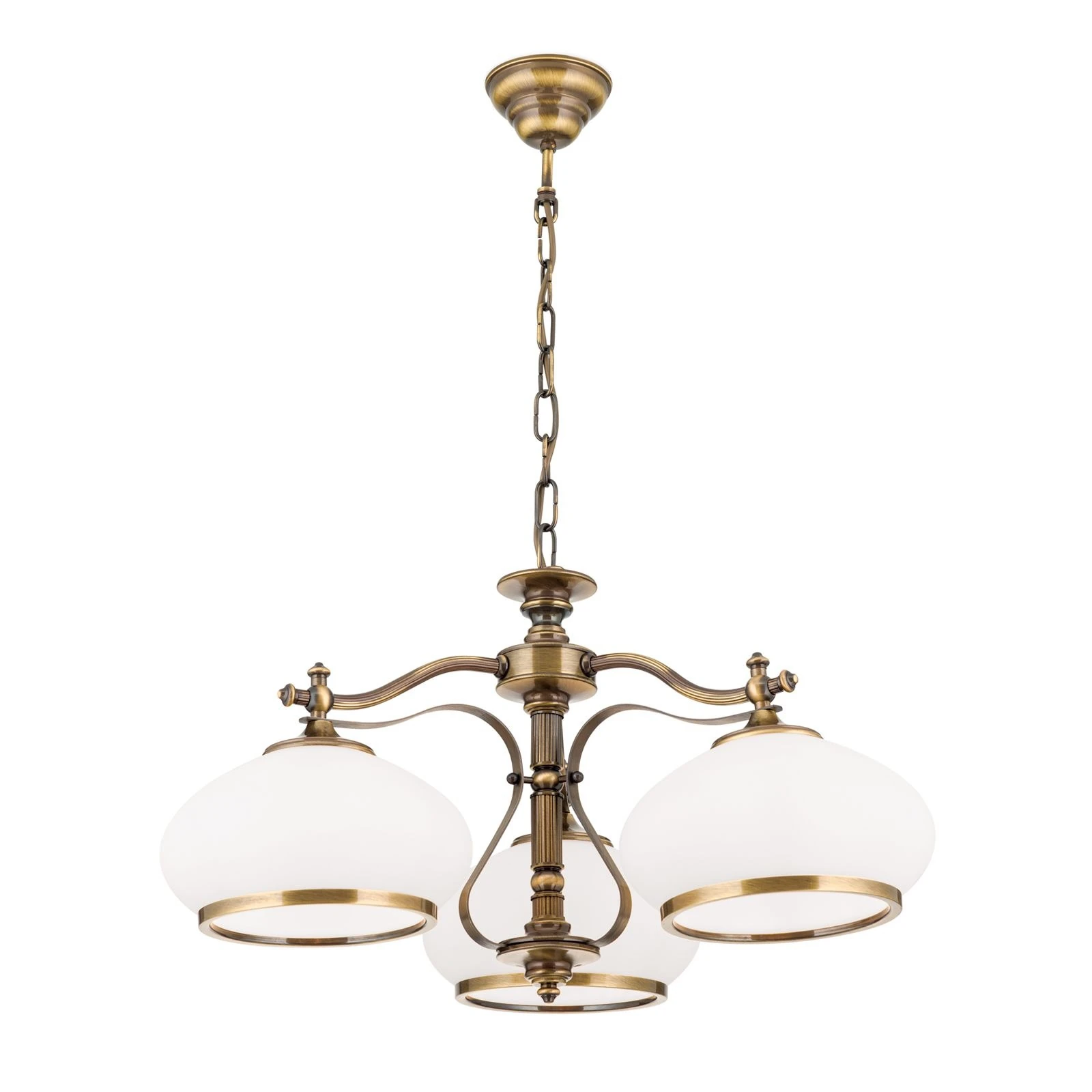 Luster EMPIRE, 3 svetla, antik mesing, opalno staklo (patina) - 4