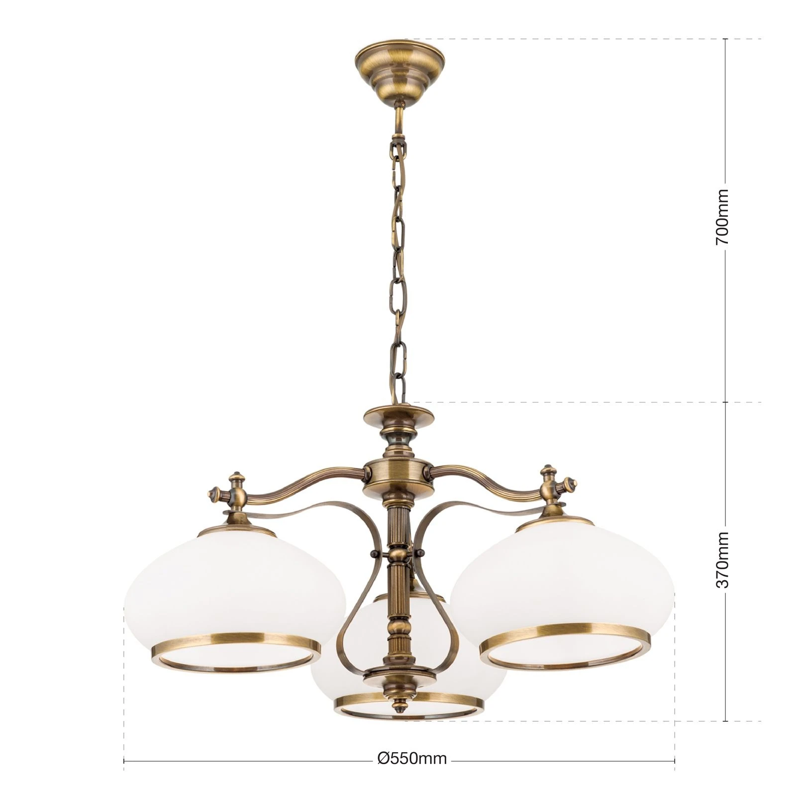 Luster EMPIRE, 3 svetla, antik mesing, opalno staklo (patina) - 7
