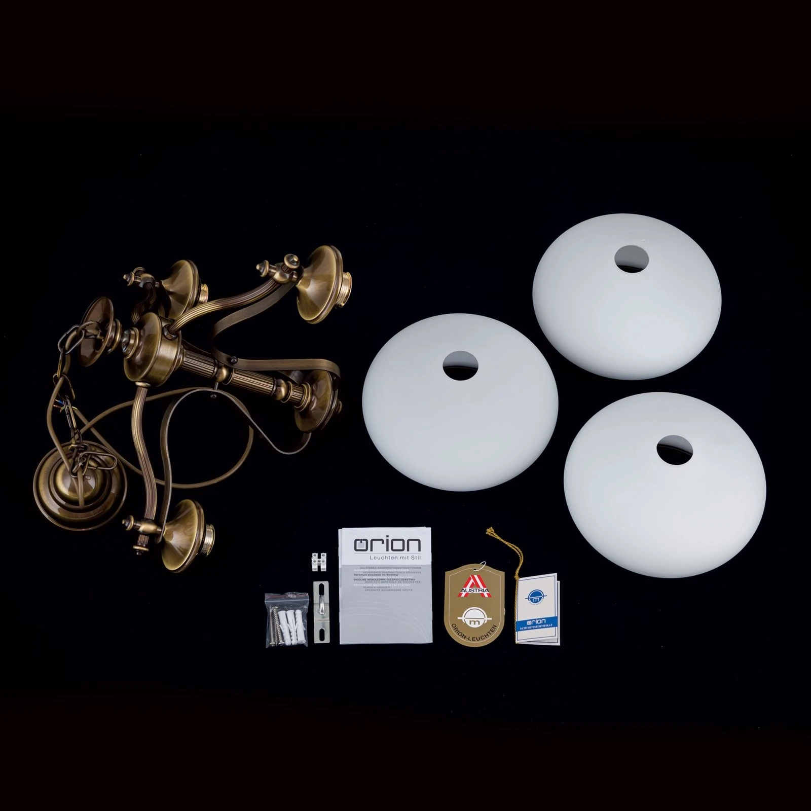 Luster EMPIRE, 3 svetla, antik mesing, opalno staklo (patina) - 8