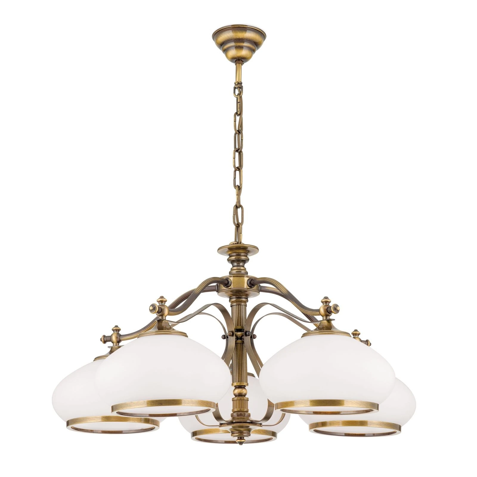 Luster EMPIRE, 5 svetla, antik mesing, opalno staklo (patina) - 4