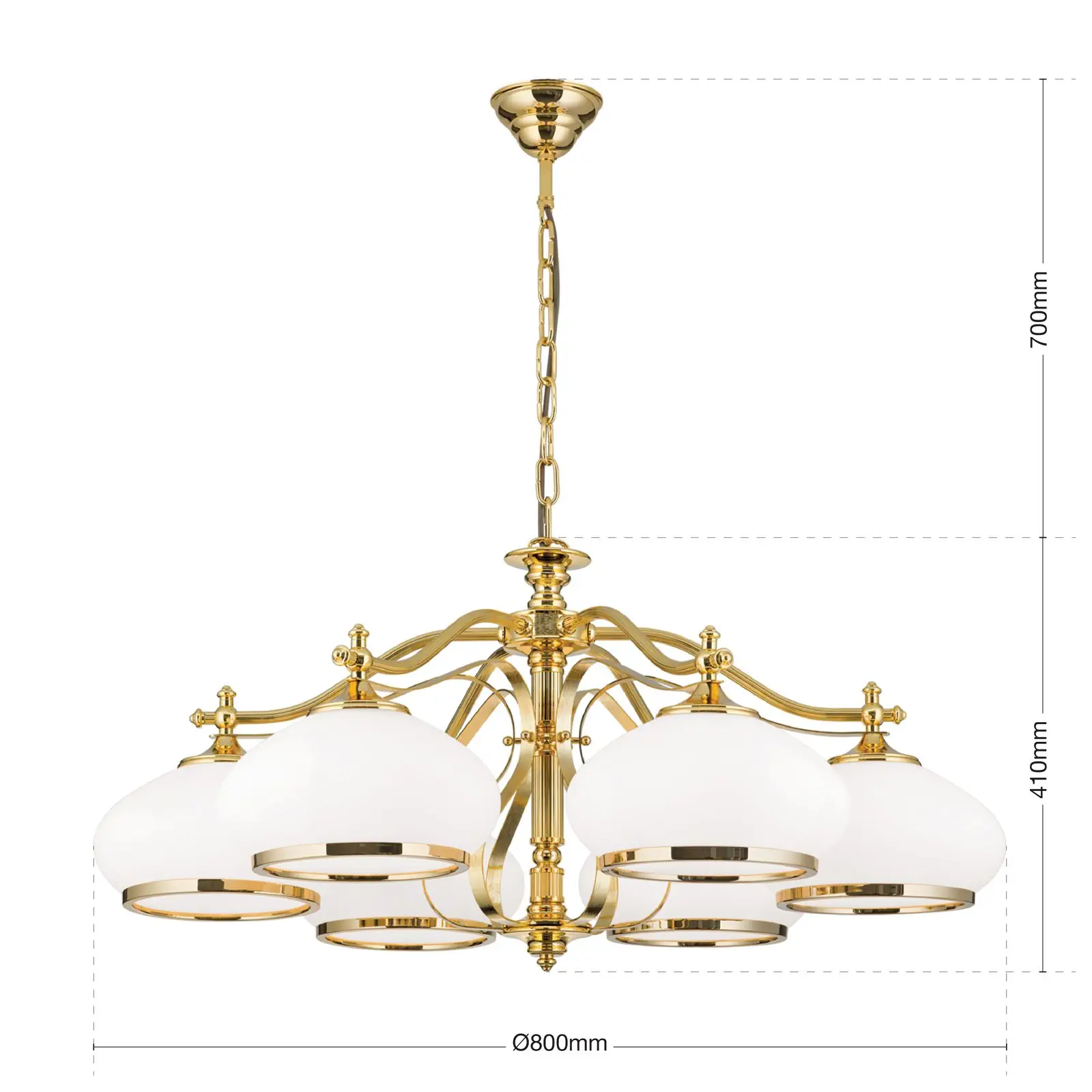 Luster EMPIRE, 6 svetala, zlato, sa opalno-zlatnim staklom - 7