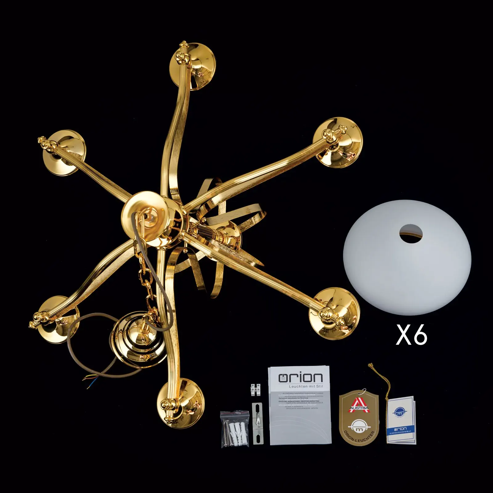 Luster EMPIRE, 6 svetala, zlato, sa opalno-zlatnim staklom - 8