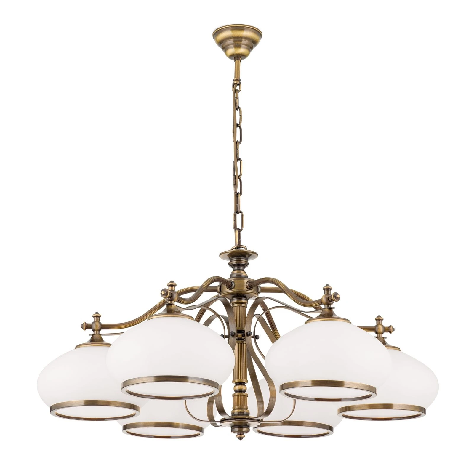 Luster EMPIRE, 6 svetla, antik mesing, opalno staklo (patina) - 4