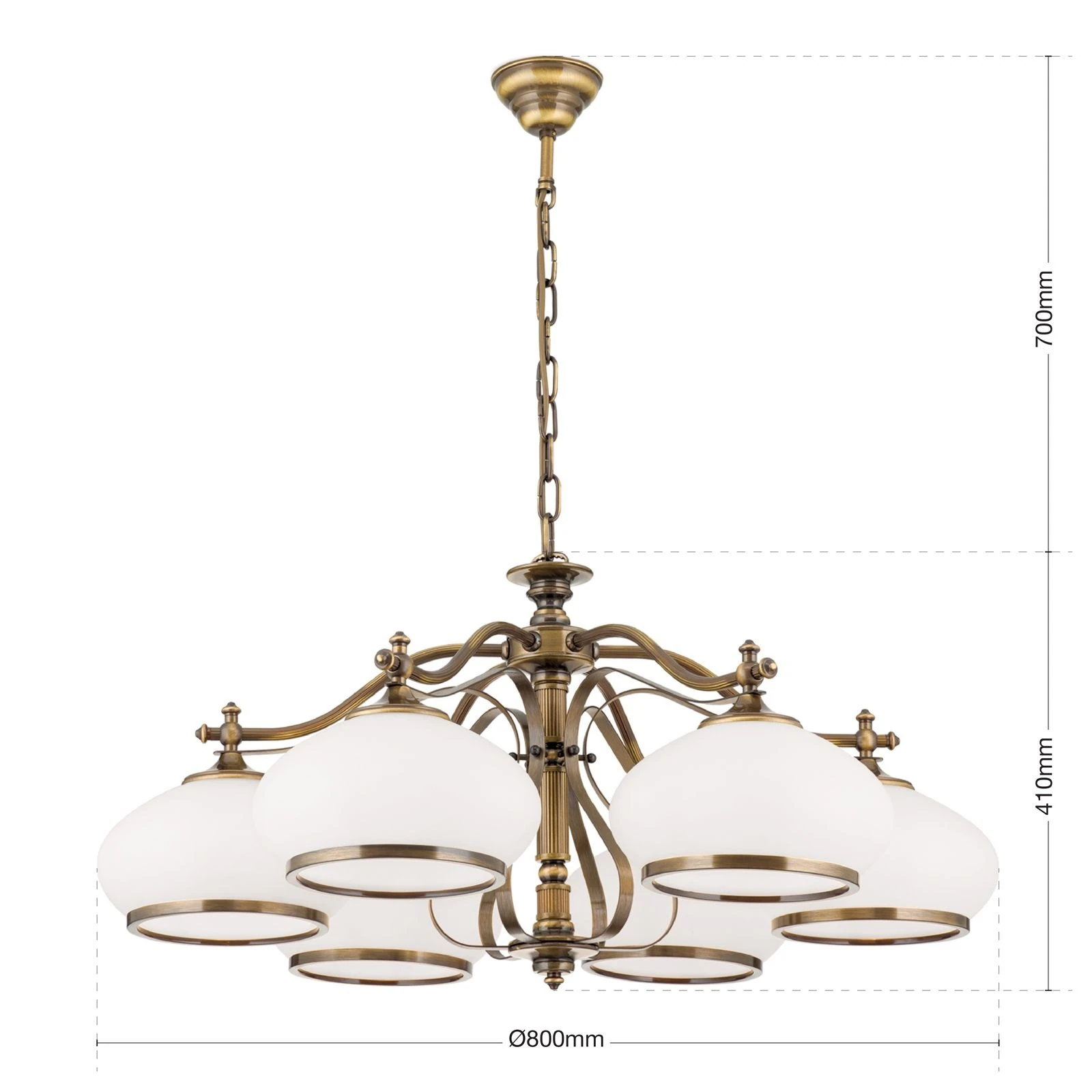 Luster EMPIRE, 6 svetla, antik mesing, opalno staklo (patina) - 7