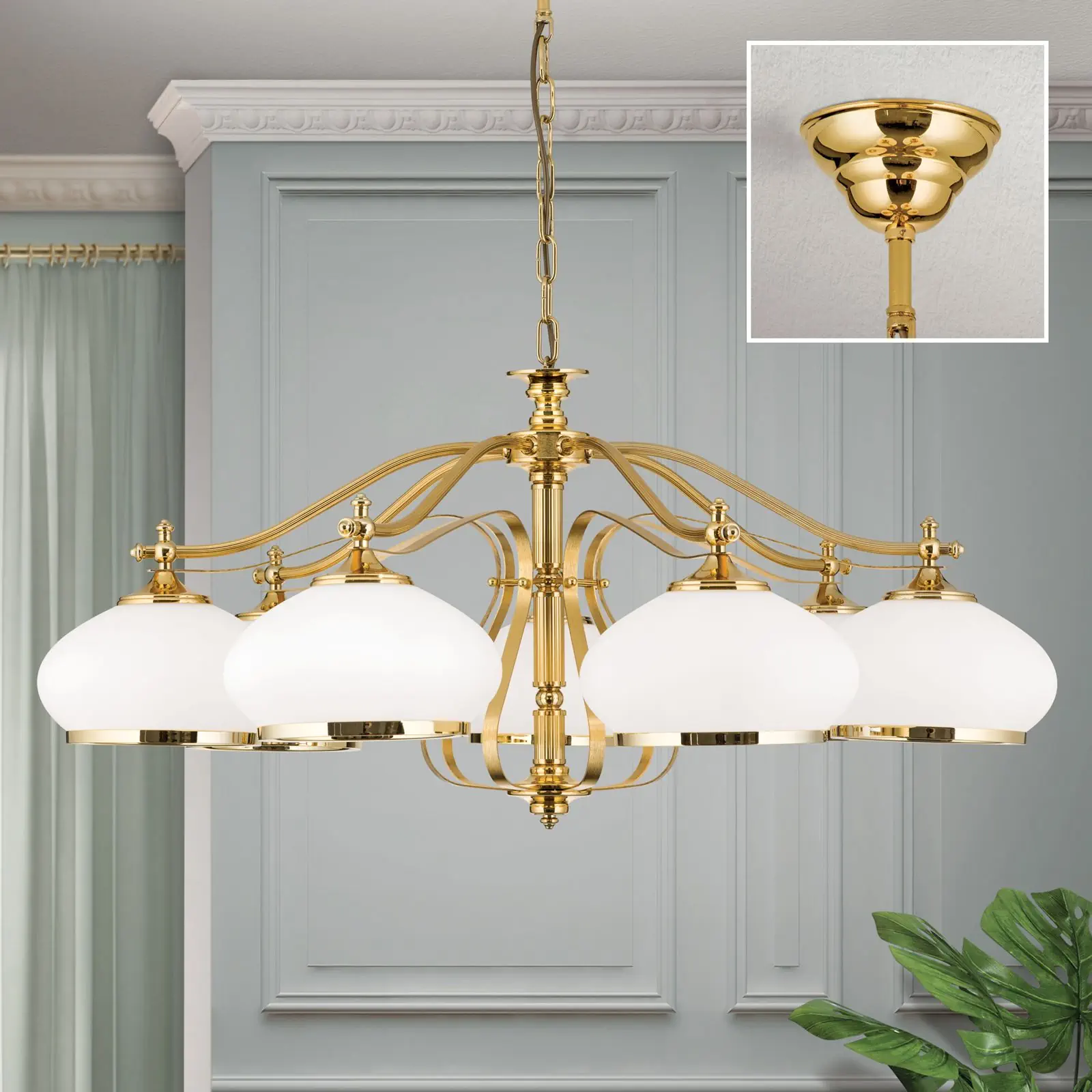 Luster EMPIRE, 7 svetala, zlato, sa opalno-zlatnim staklom - 2