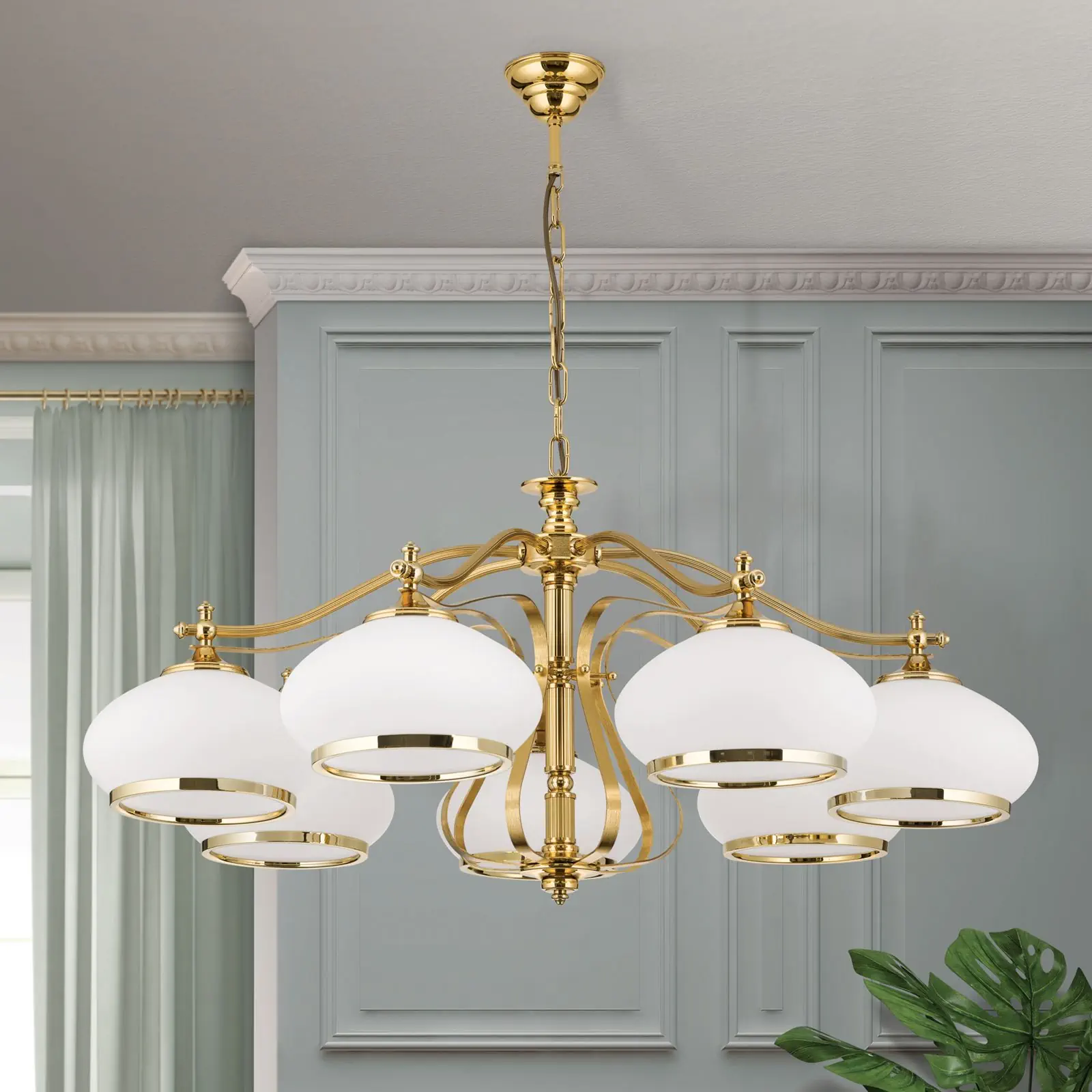 Luster EMPIRE, 7 svetala, zlato, sa opalno-zlatnim staklom - 3