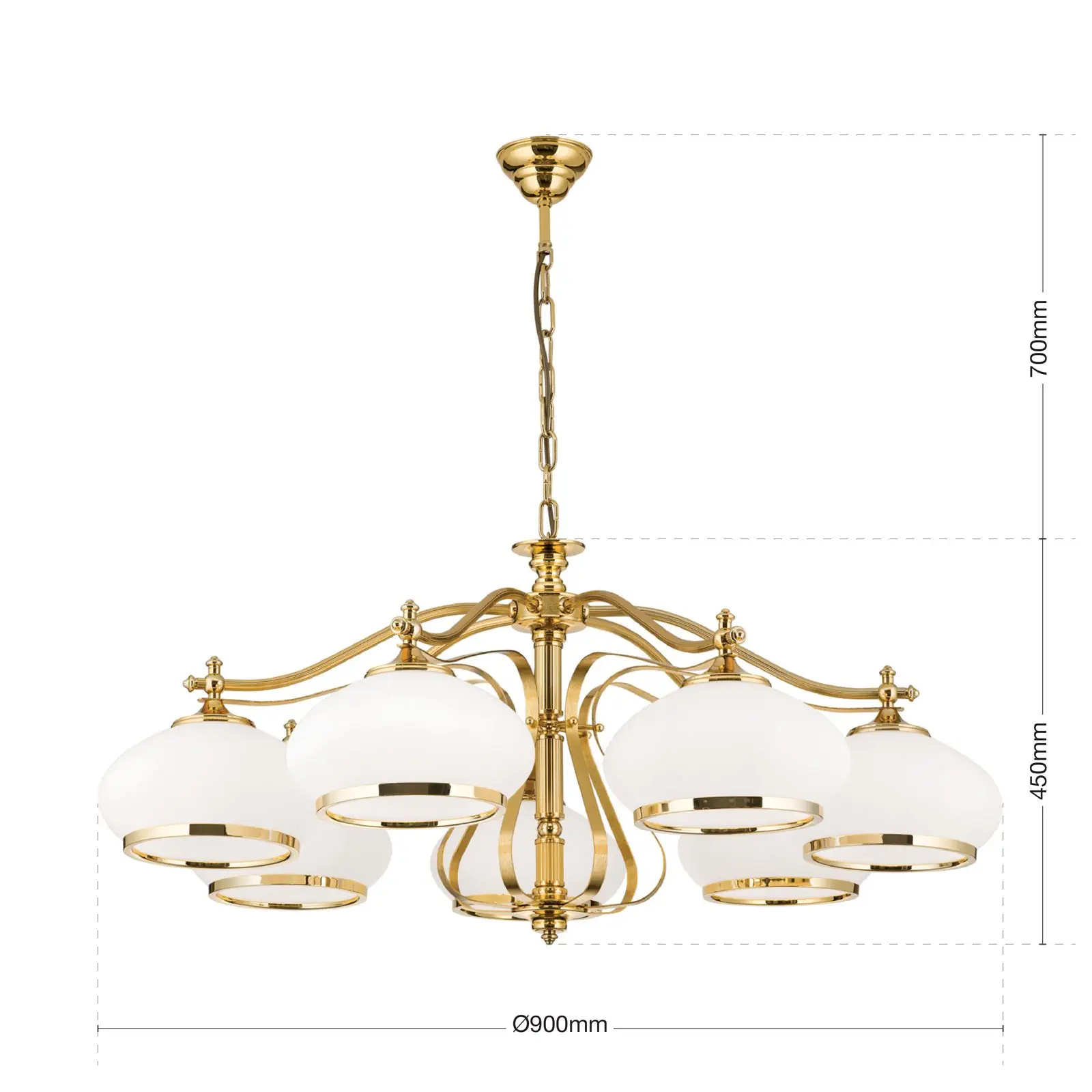 Luster EMPIRE, 7 svetala, zlato, sa opalno-zlatnim staklom - 7