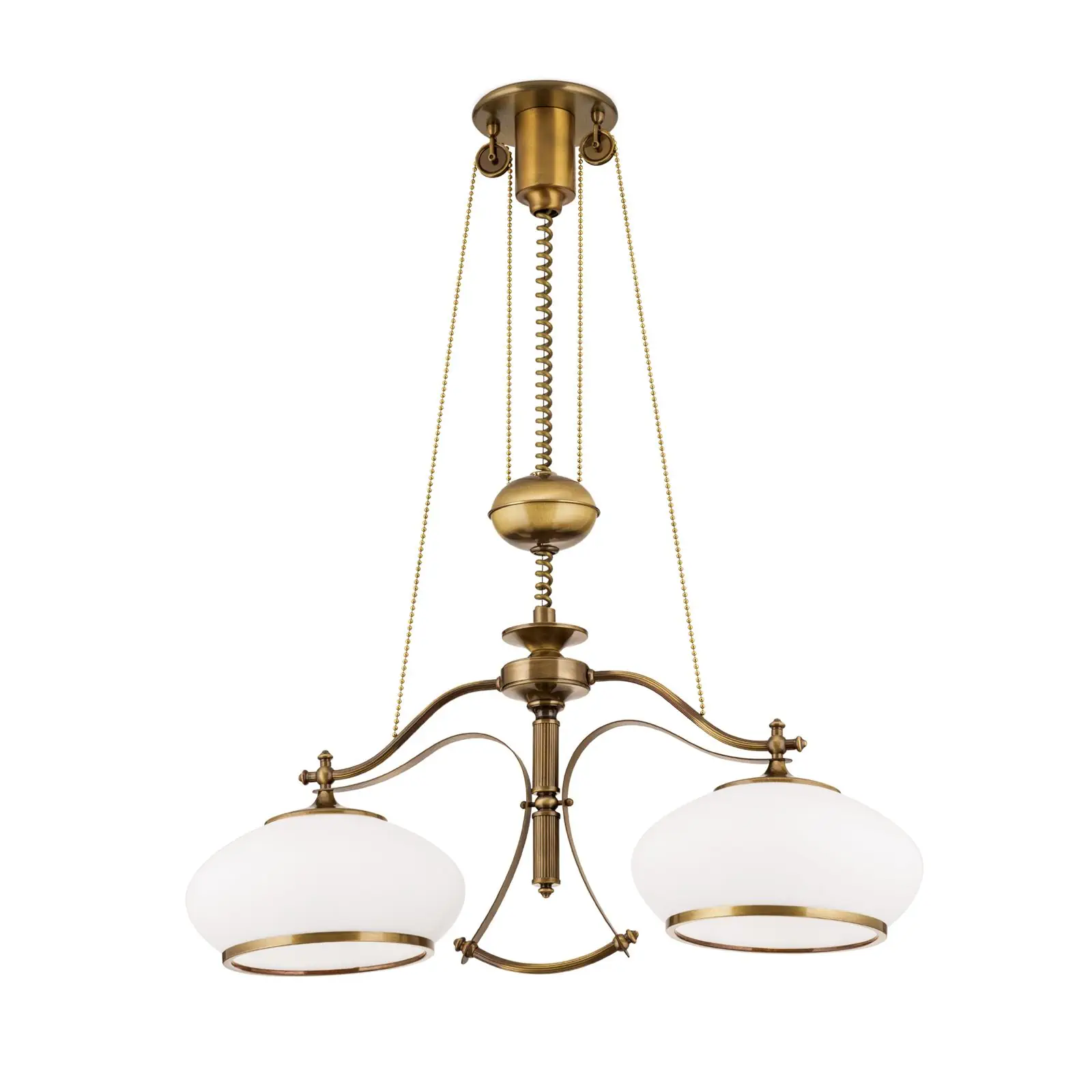 Luster EMPIRE, antik mesing završna obrada, sa 2 opalna stakla i sistemom sa tegom - 4