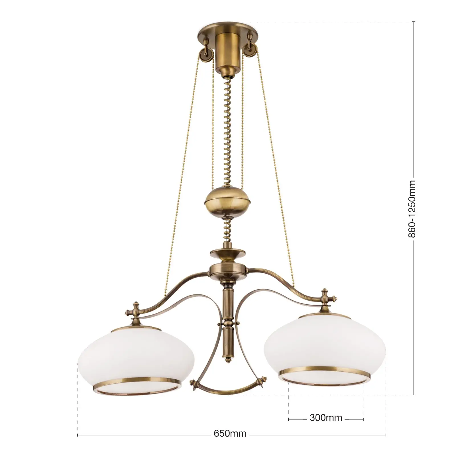 Luster EMPIRE, antik mesing završna obrada, sa 2 opalna stakla i sistemom sa tegom - 7