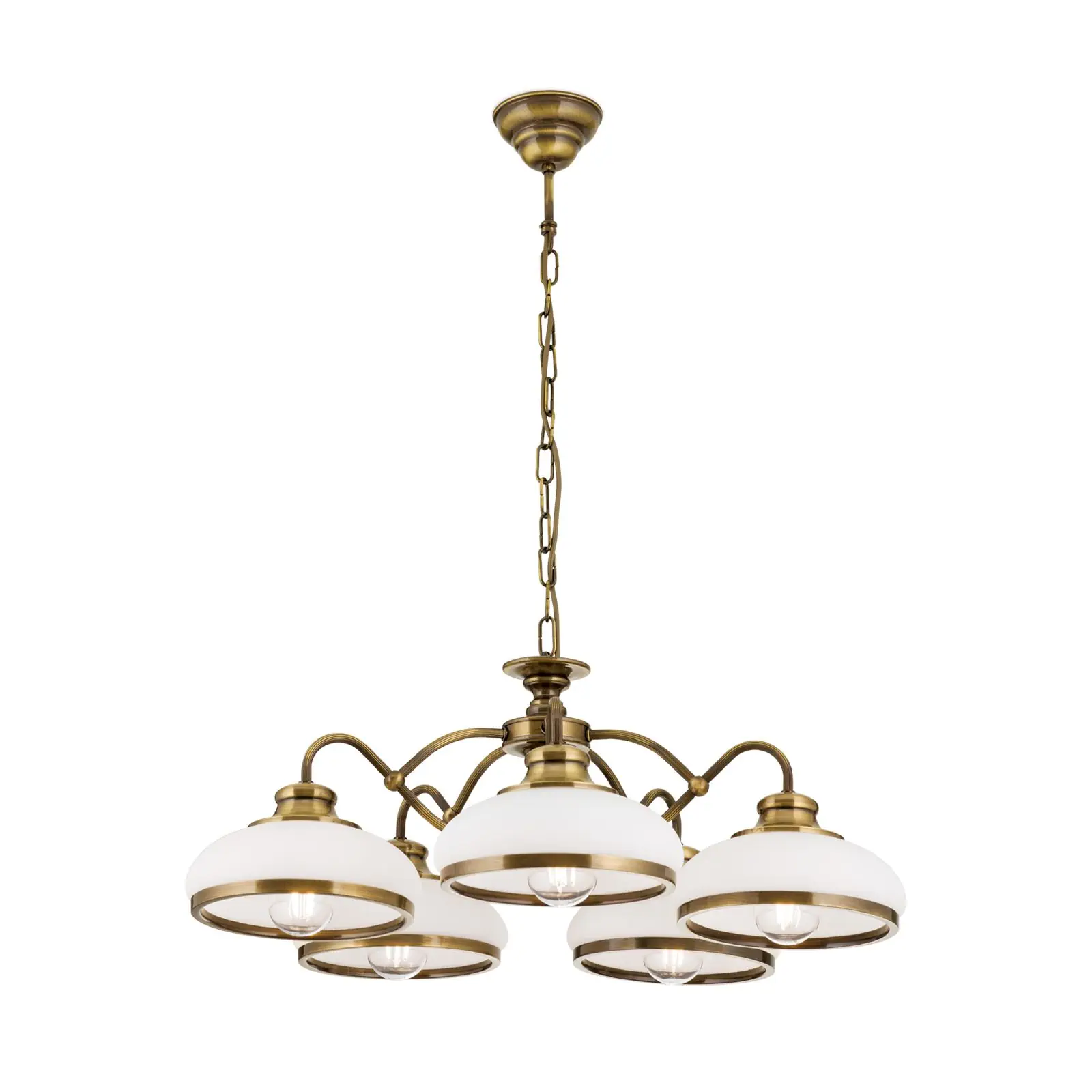 Luster LANDHAUS, 5 izvora svetla, antik mesing sa belim opalnim staklima - 4