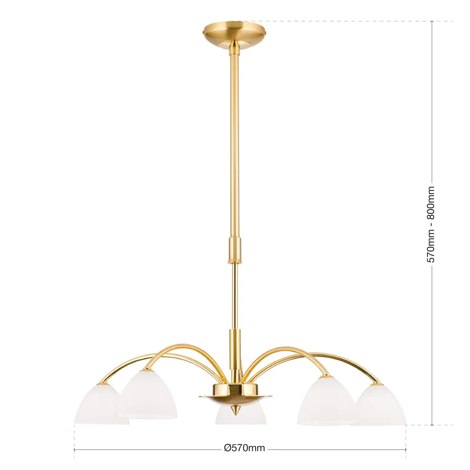 Luster OPALDESIGN, 5 izvora svetla, mat zlatna, sa opalnim staklom - 7