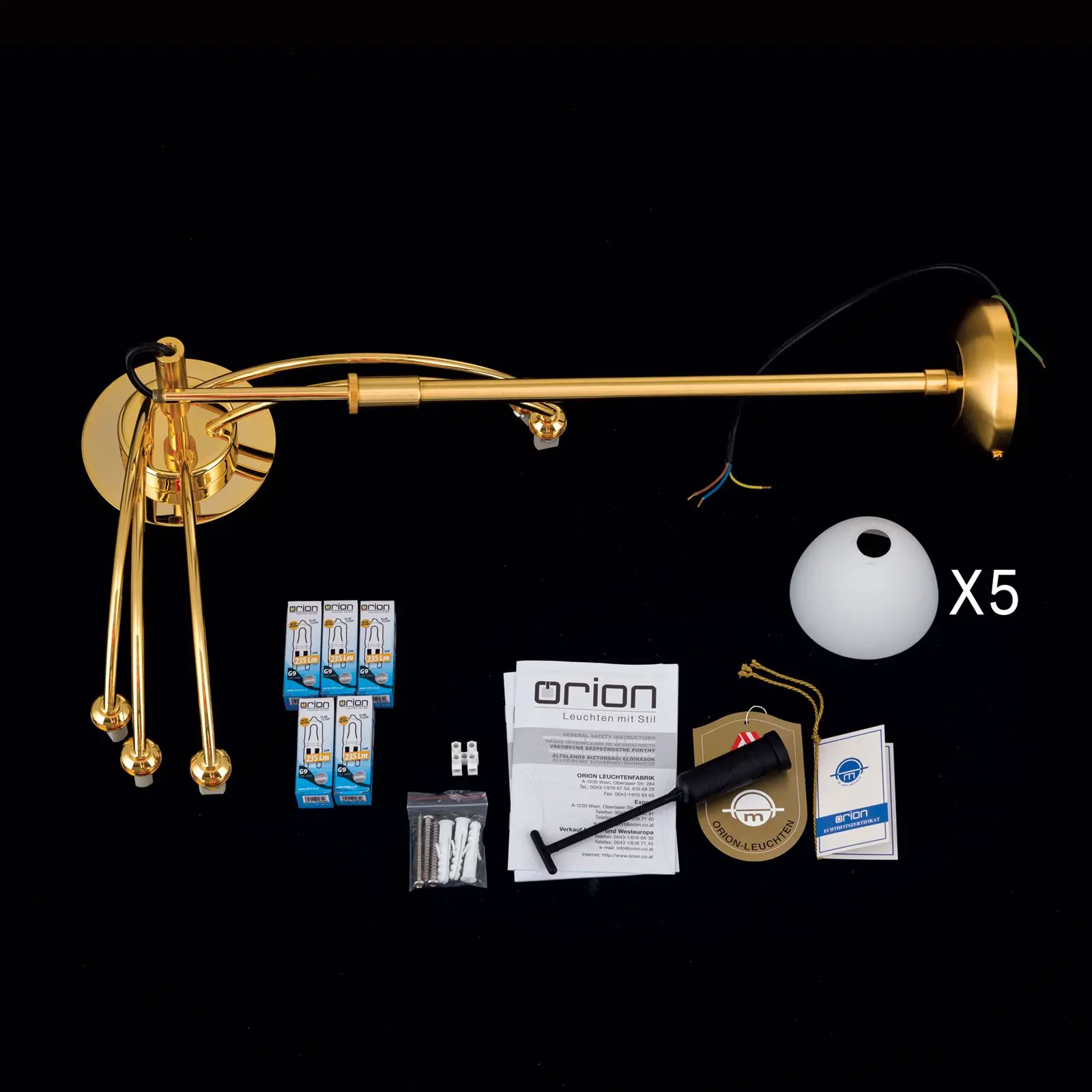 Luster OPALDESIGN, 5 izvora svetla, mat zlatna, sa opalnim staklom - 8