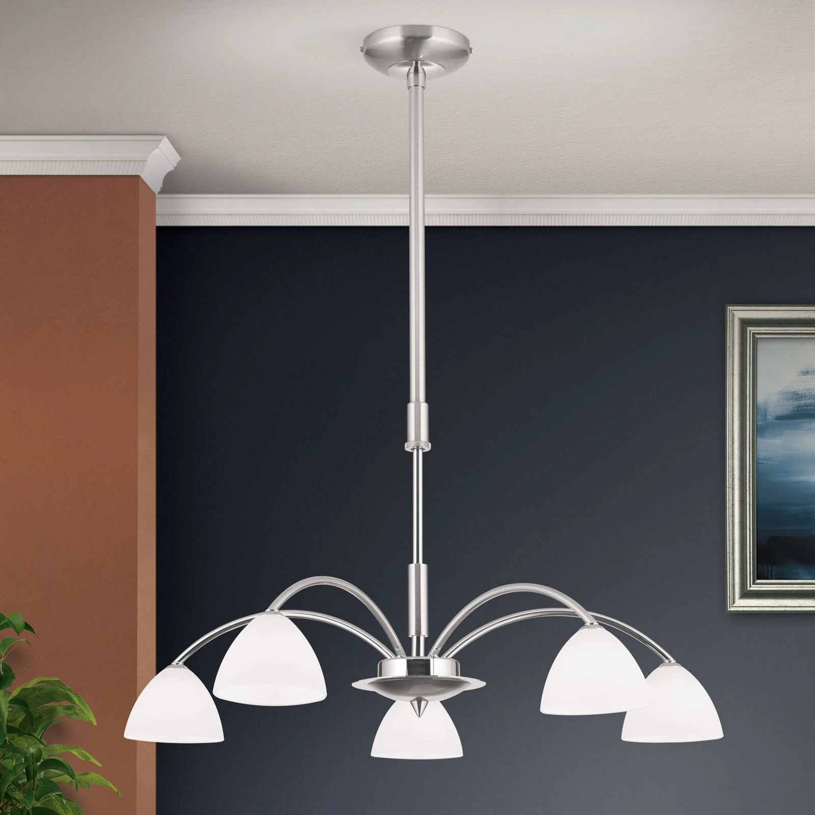 Luster OPALDESIGN, 5 izvora svetla, saten hrom, opalno staklo - 2