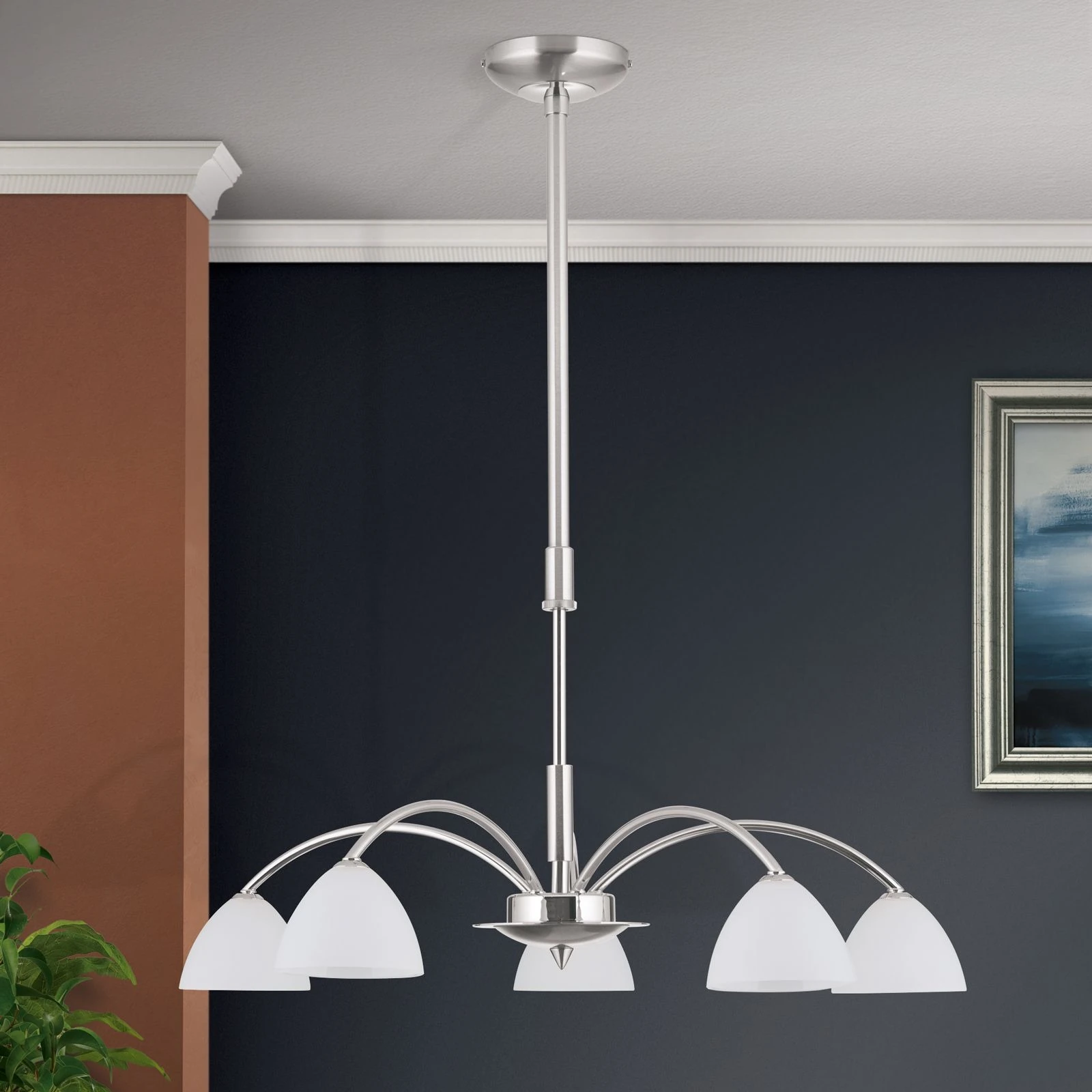 Luster OPALDESIGN, 5 izvora svetla, saten hrom, opalno staklo - 3