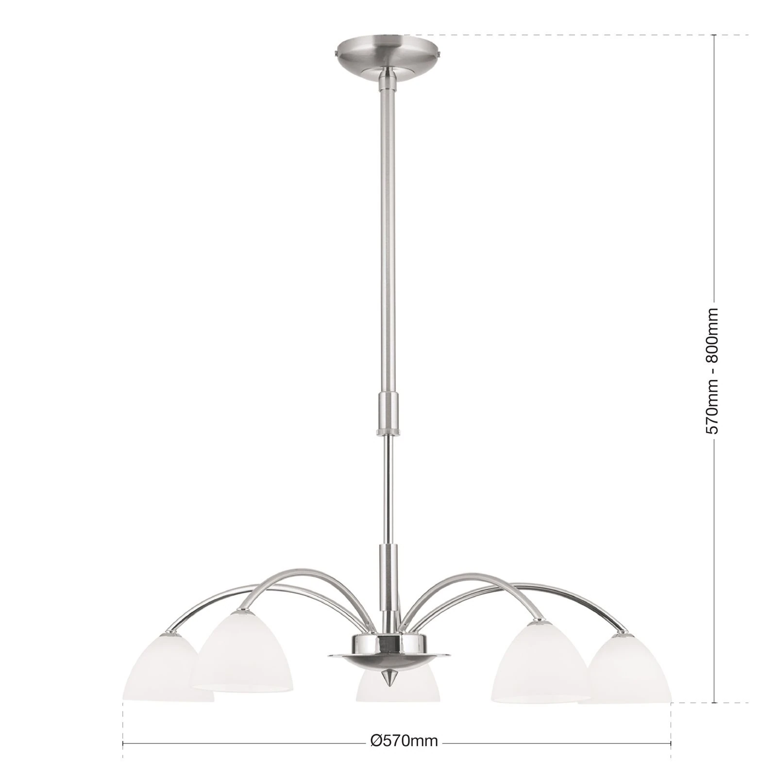 Luster OPALDESIGN, 5 izvora svetla, saten hrom, opalno staklo - 7