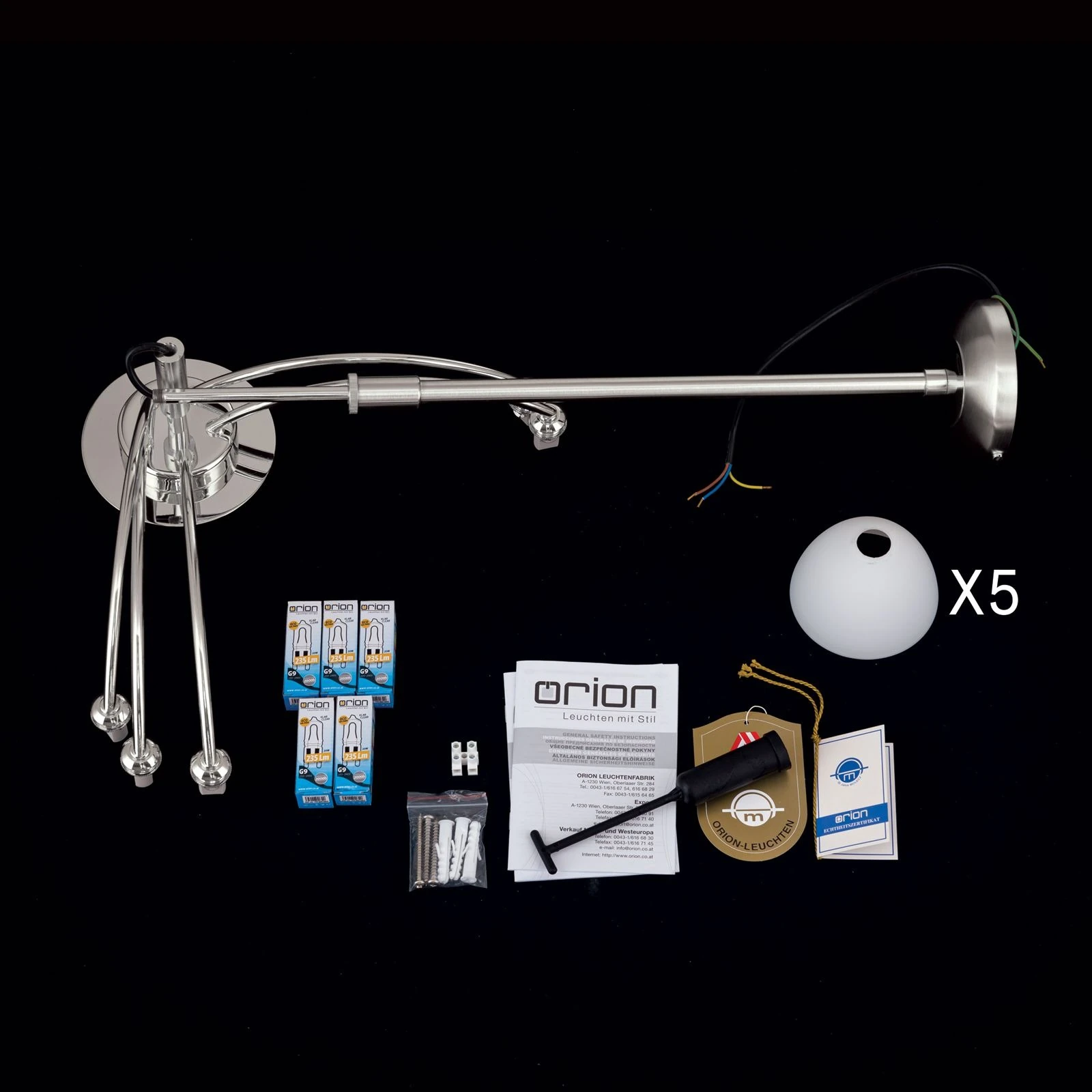 Luster OPALDESIGN, 5 izvora svetla, saten hrom, opalno staklo - 8