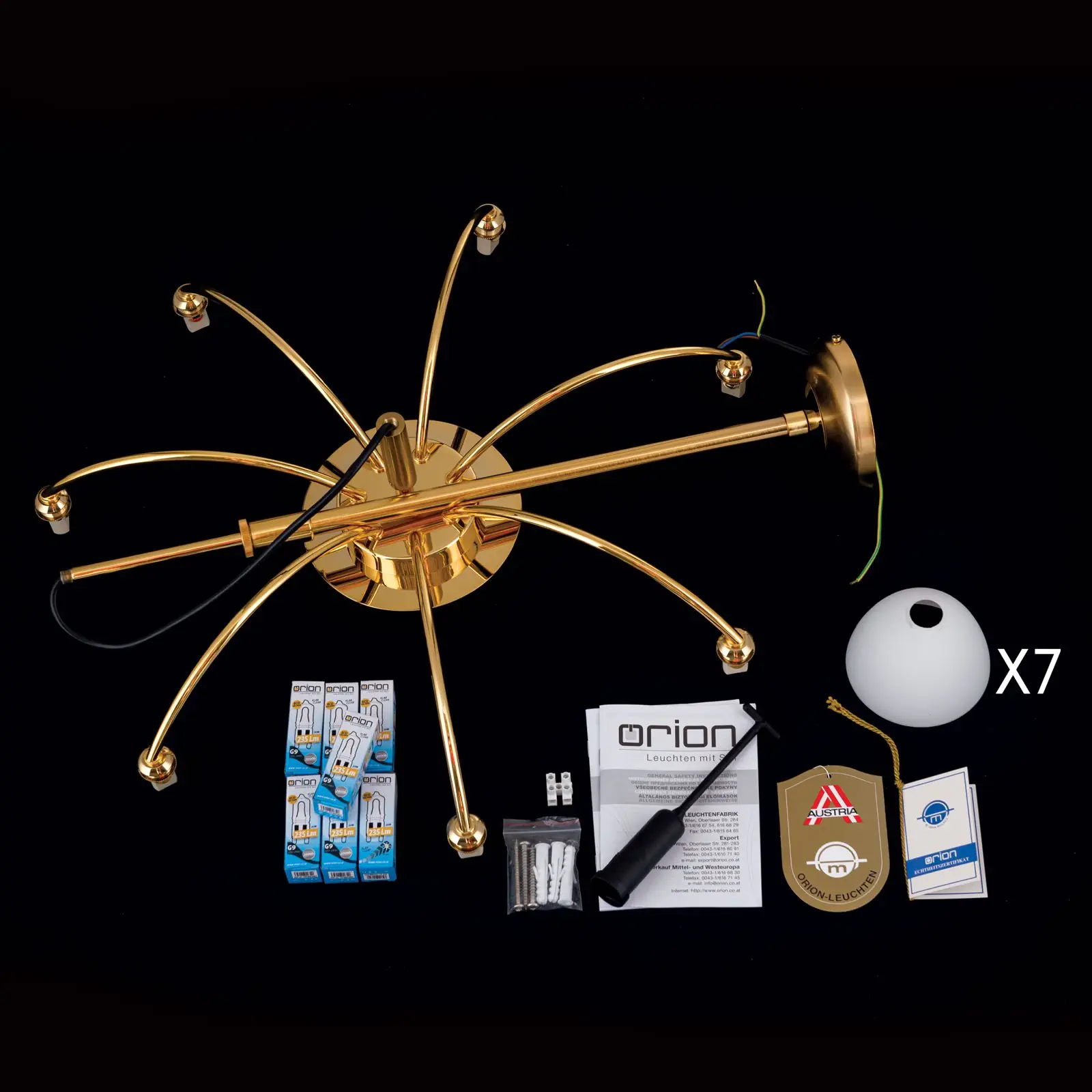 Luster OPALDESIGN, 7 izvora svetla, mat zlatna, sa opalnim staklom - 8