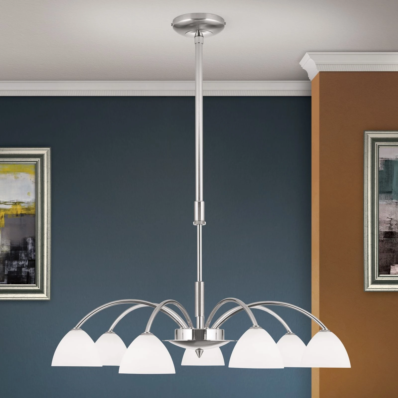 Luster OPALDESIGN, 7 izvora svetla, saten hrom, opalno staklo