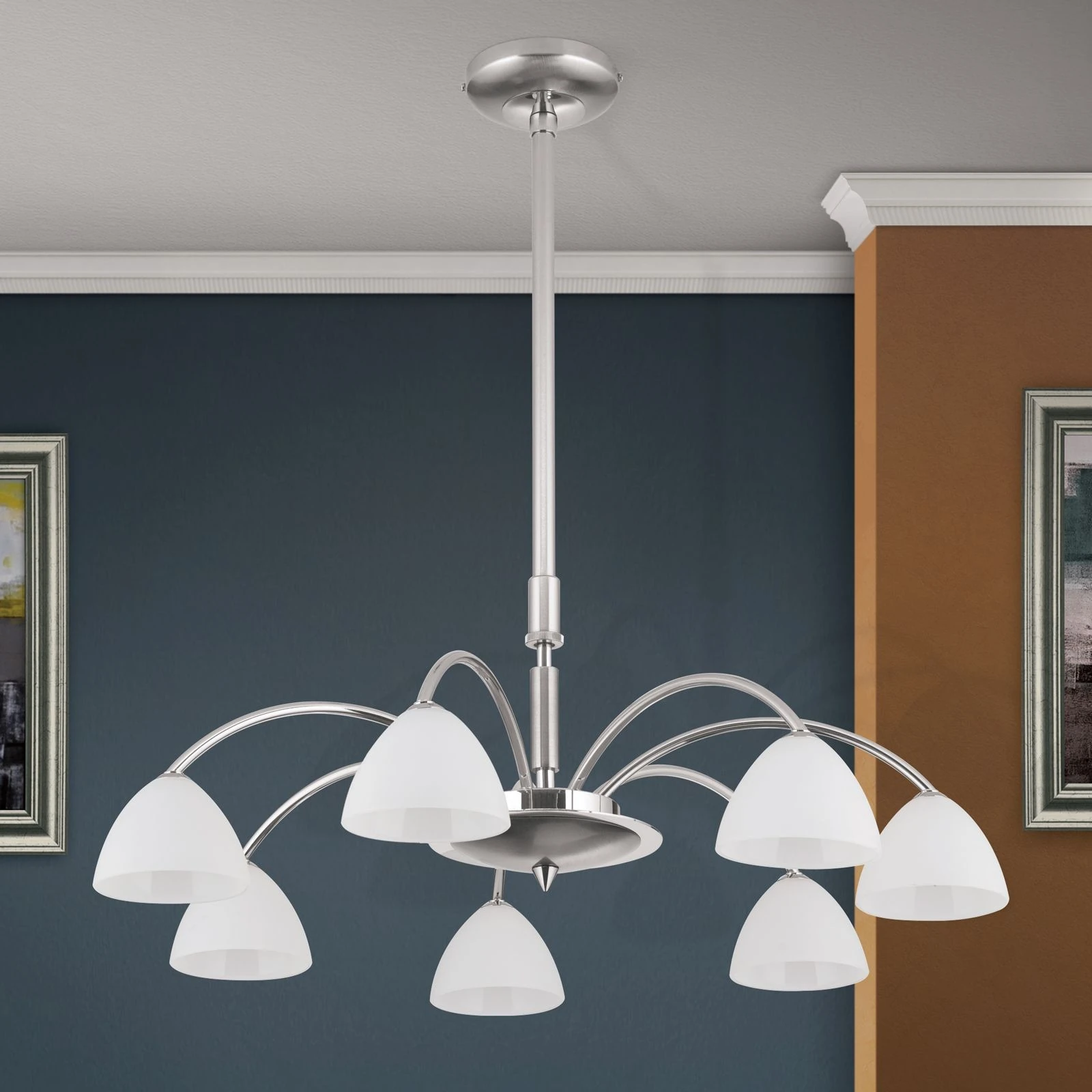 Luster OPALDESIGN, 7 izvora svetla, saten hrom, opalno staklo - 3