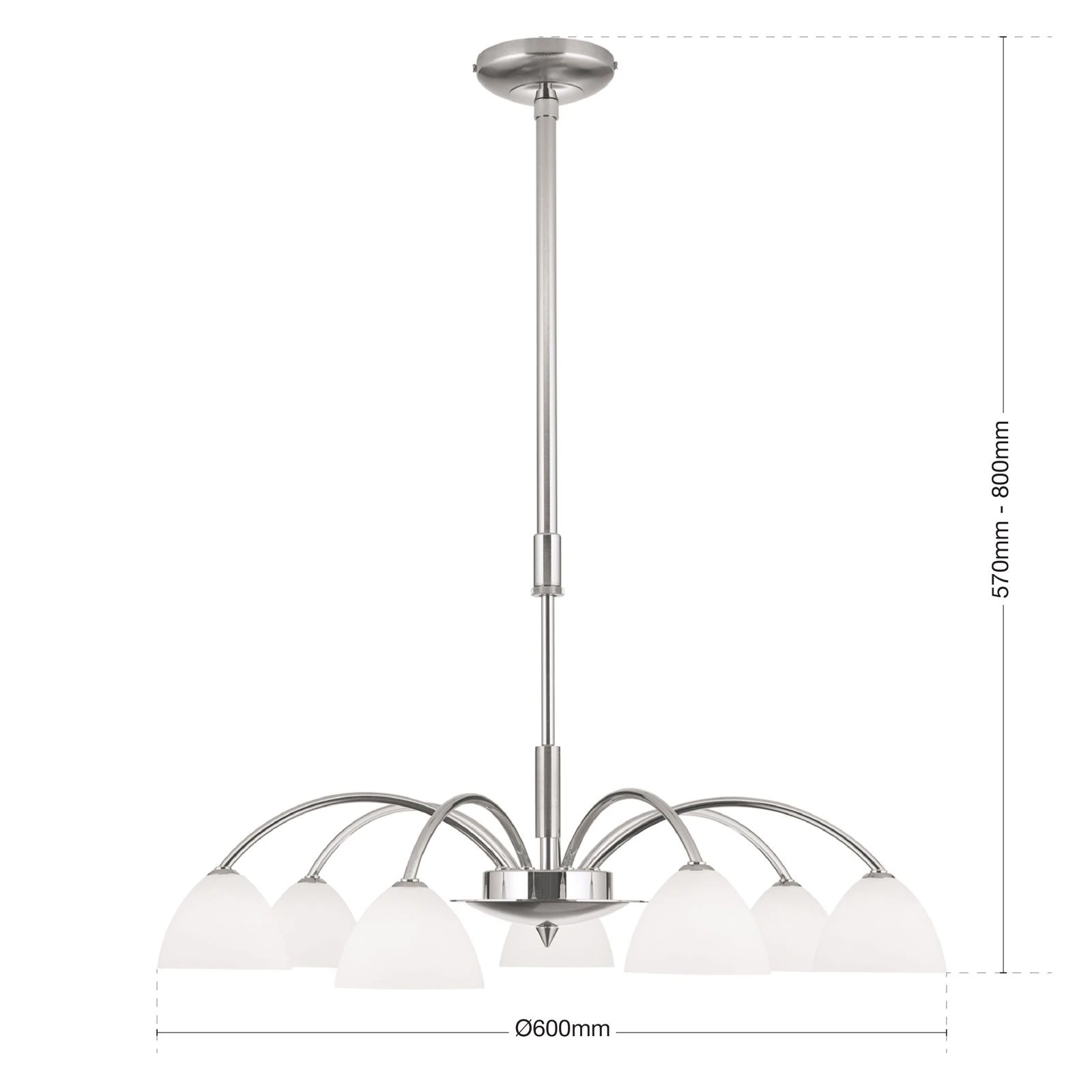 Luster OPALDESIGN, 7 izvora svetla, saten hrom, opalno staklo - 7