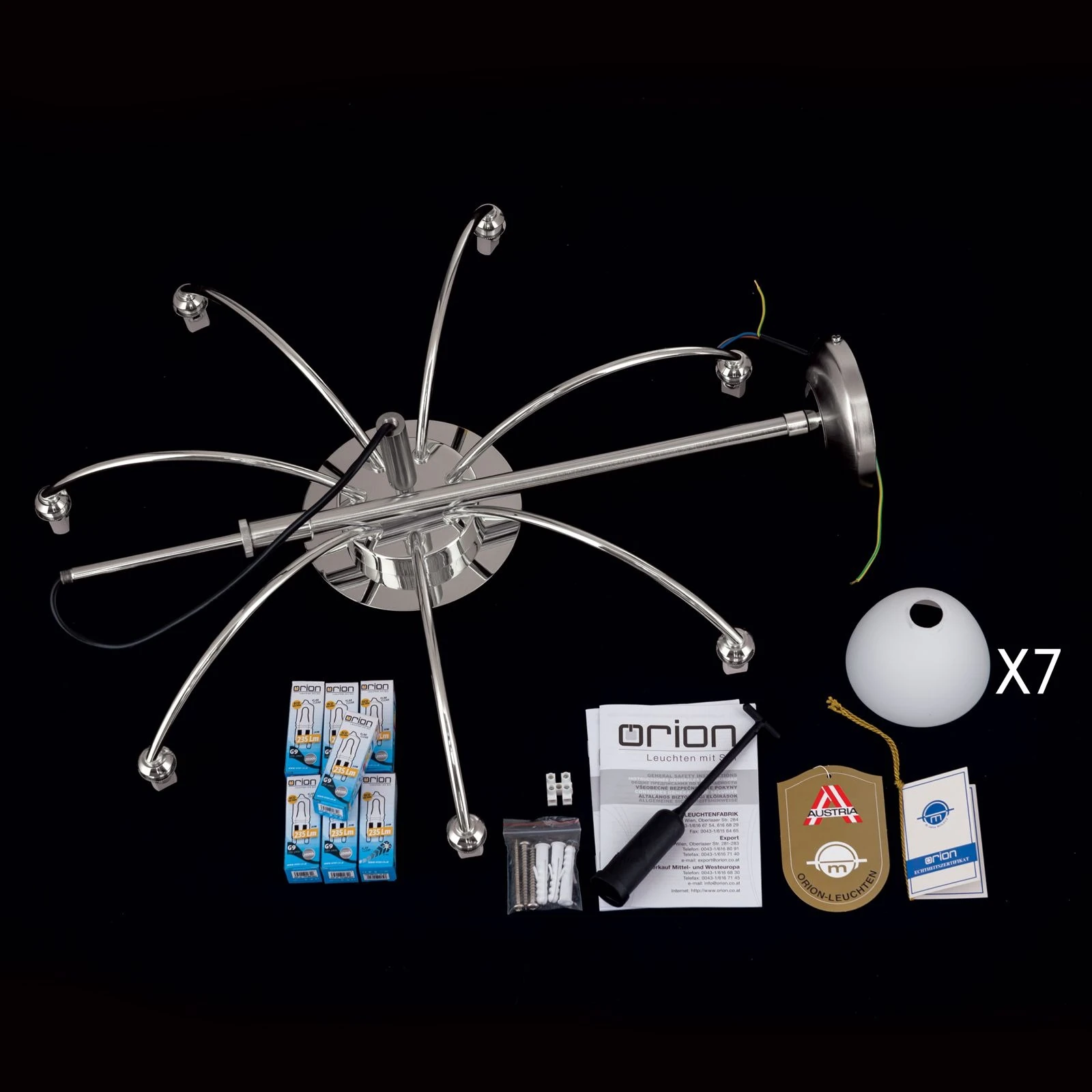 Luster OPALDESIGN, 7 izvora svetla, saten hrom, opalno staklo - 8