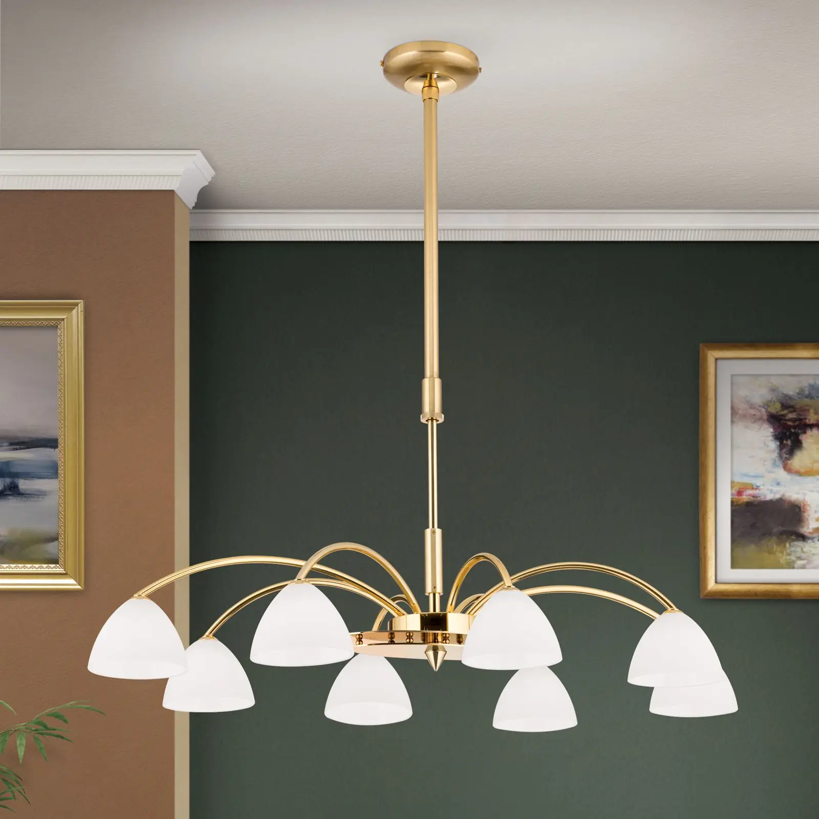 Luster OPALDESIGN, 8 izvora svetla, mat zlatna, sa opalnim staklom - 2