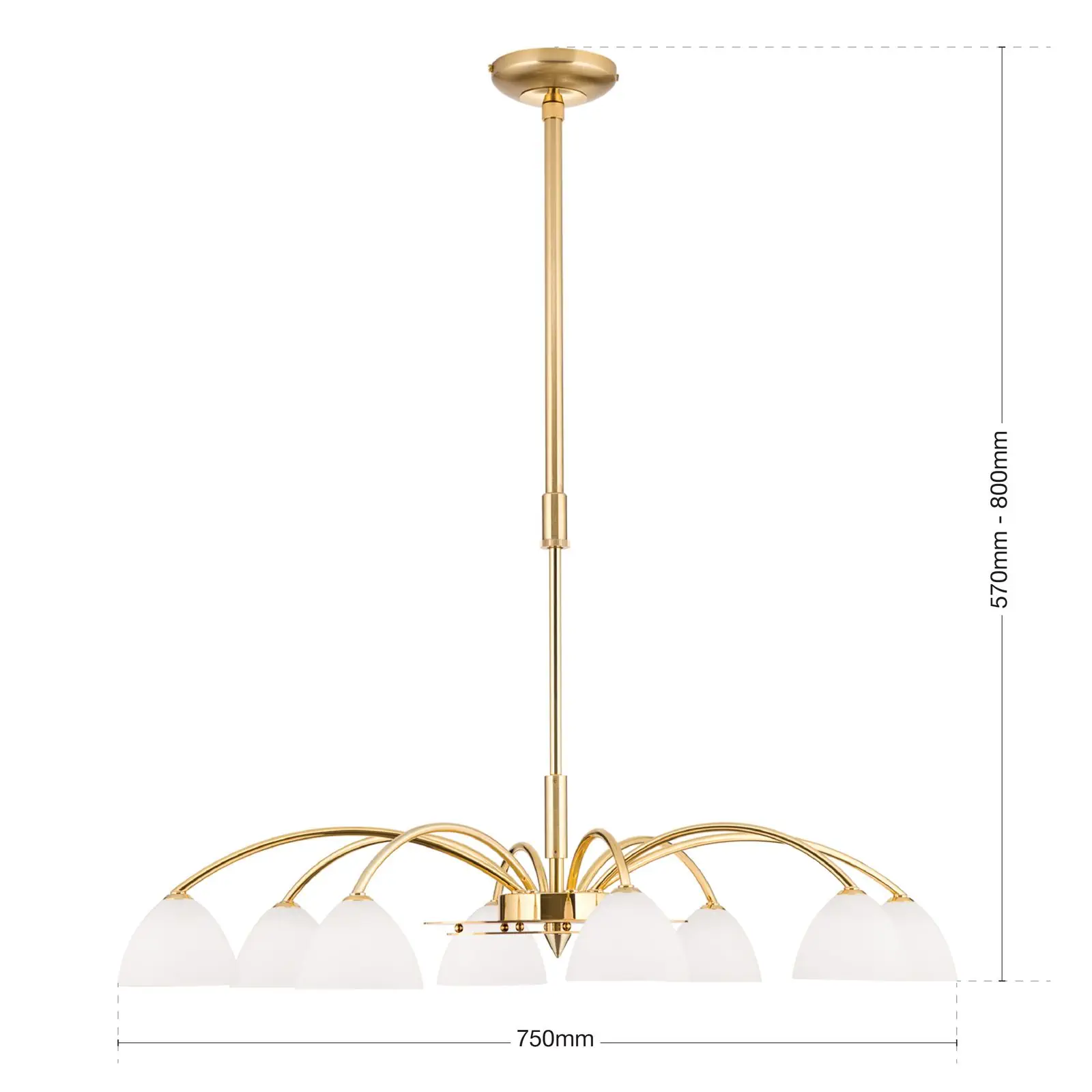 Luster OPALDESIGN, 8 izvora svetla, mat zlatna, sa opalnim staklom - 7