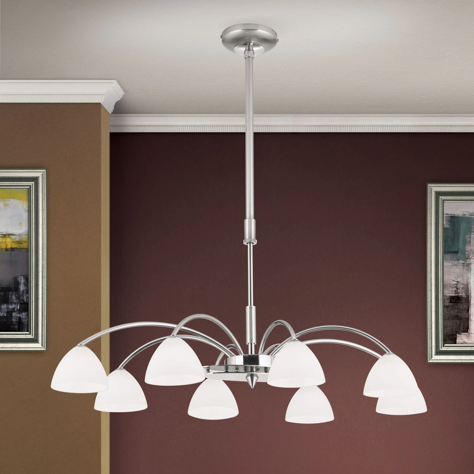 Luster OPALDESIGN, 8 izvora svetla, saten hrom, opalno staklo - 2