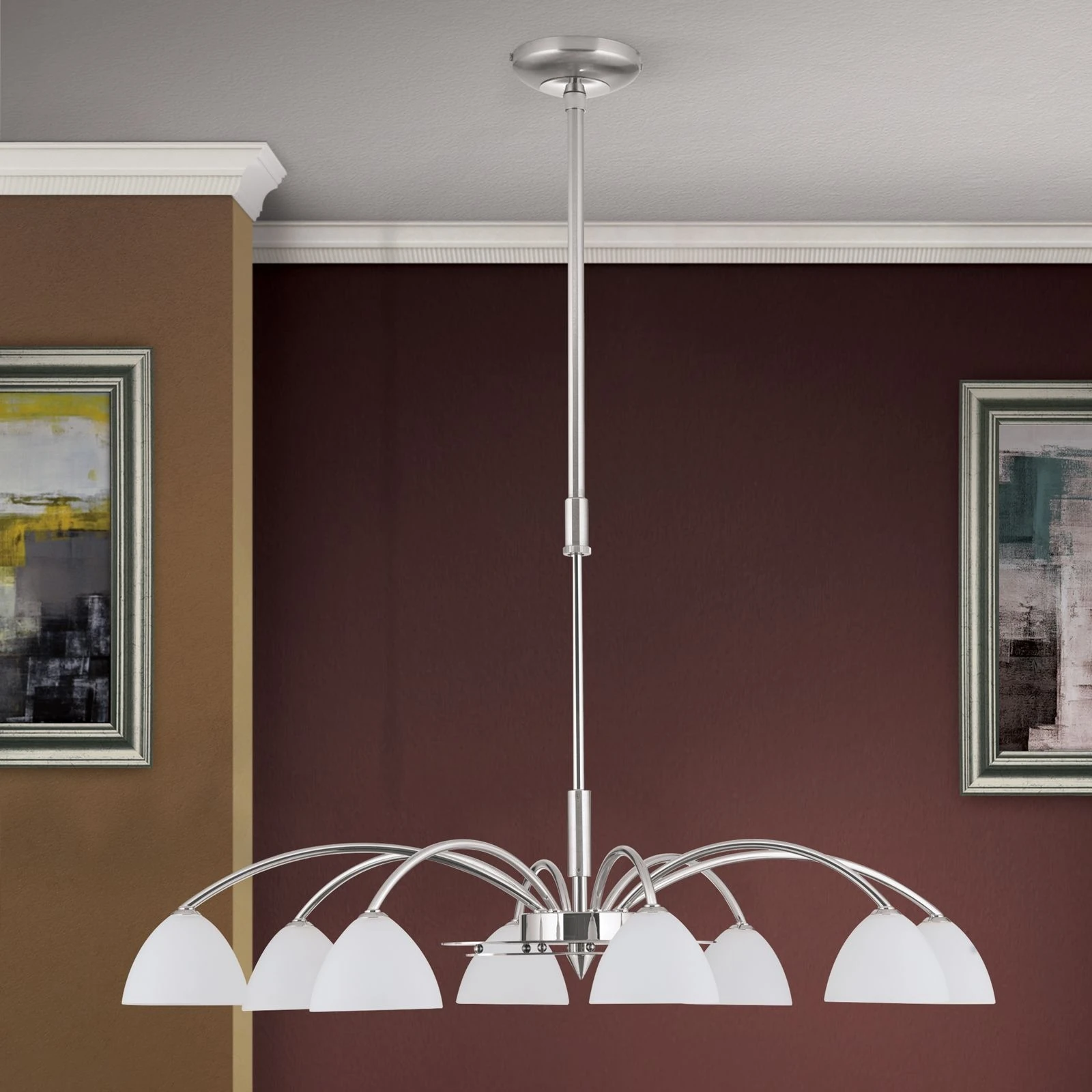 Luster OPALDESIGN, 8 izvora svetla, saten hrom, opalno staklo - 3