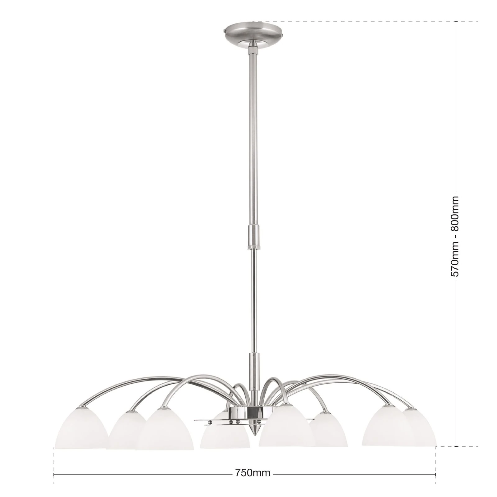 Luster OPALDESIGN, 8 izvora svetla, saten hrom, opalno staklo - 7