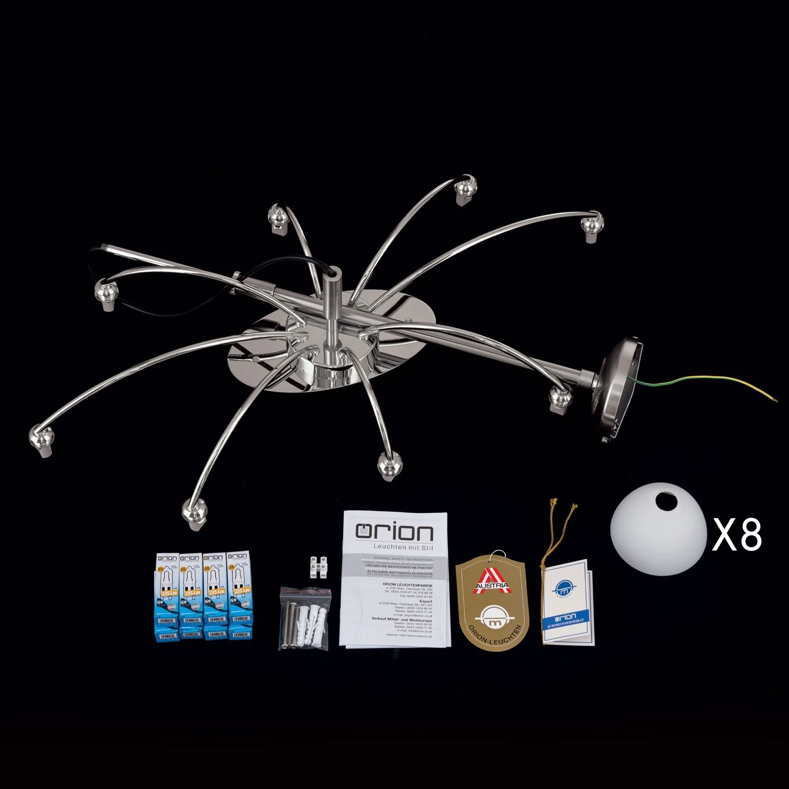 Luster OPALDESIGN, 8 izvora svetla, saten hrom, opalno staklo - 8