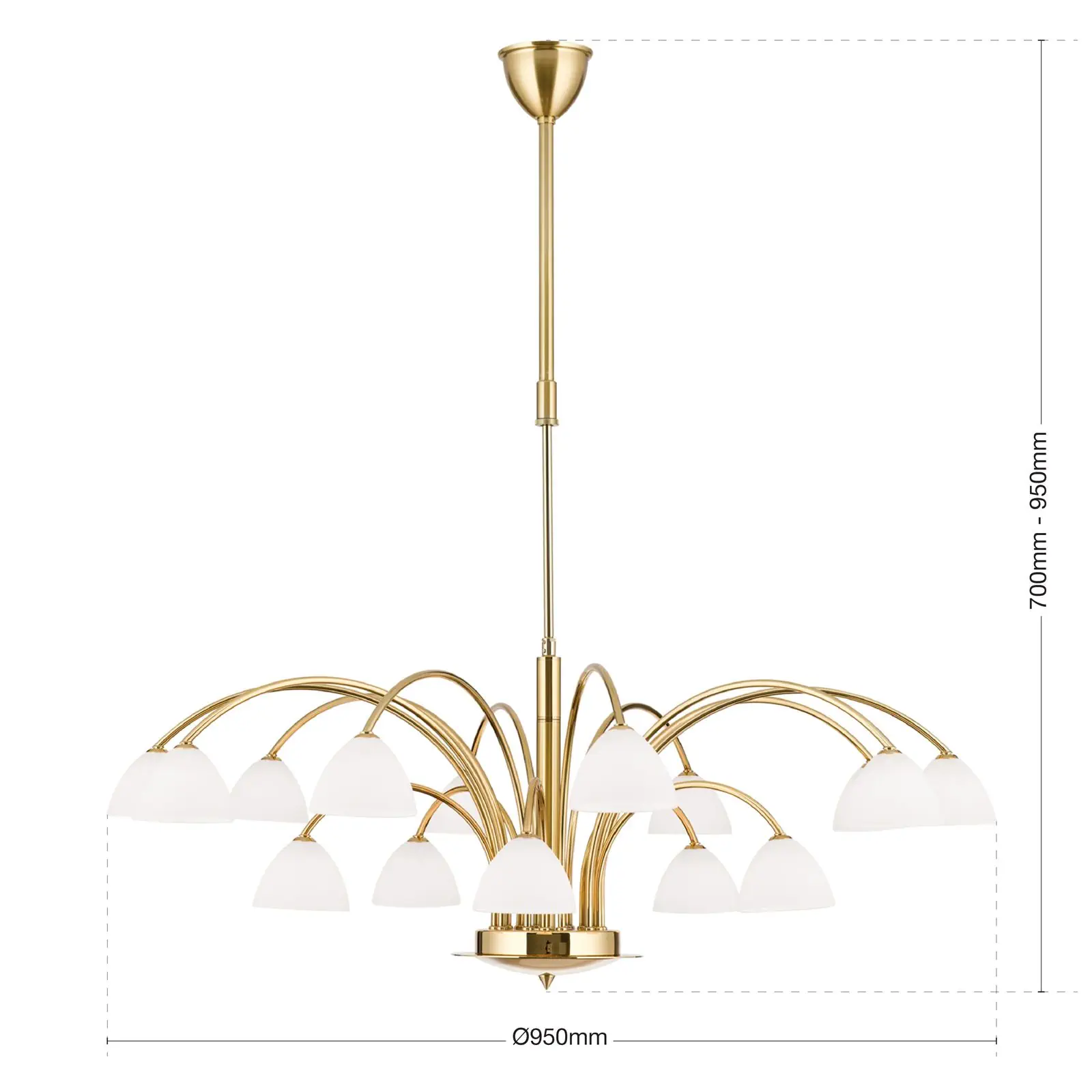 Luster OPALDESIGN, 15 izvora svetla, mat zlatna, sa opalnim staklom - 7