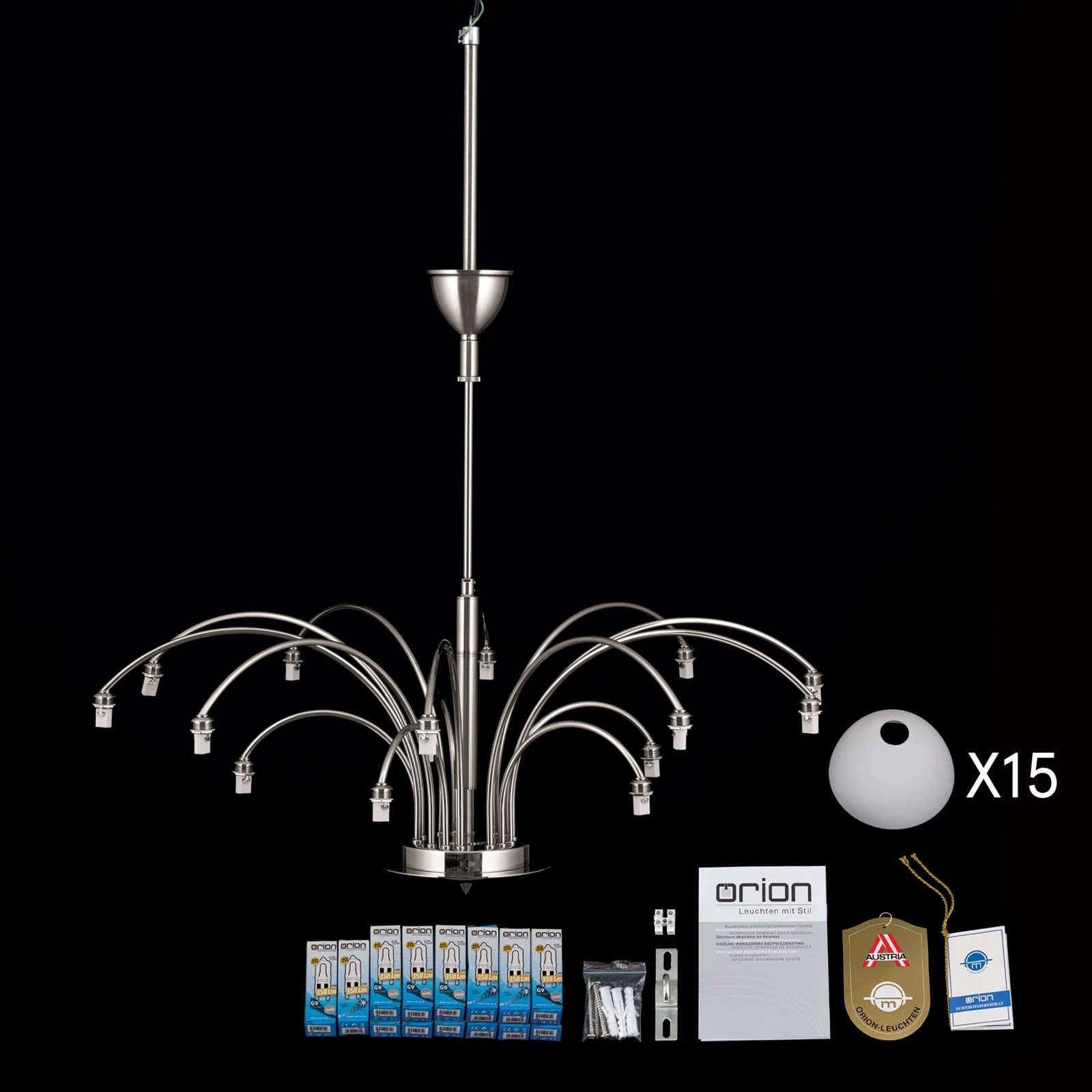 Luster OPALDESIGN, 15 izvora svetla, saten hrom, opalno staklo - 8